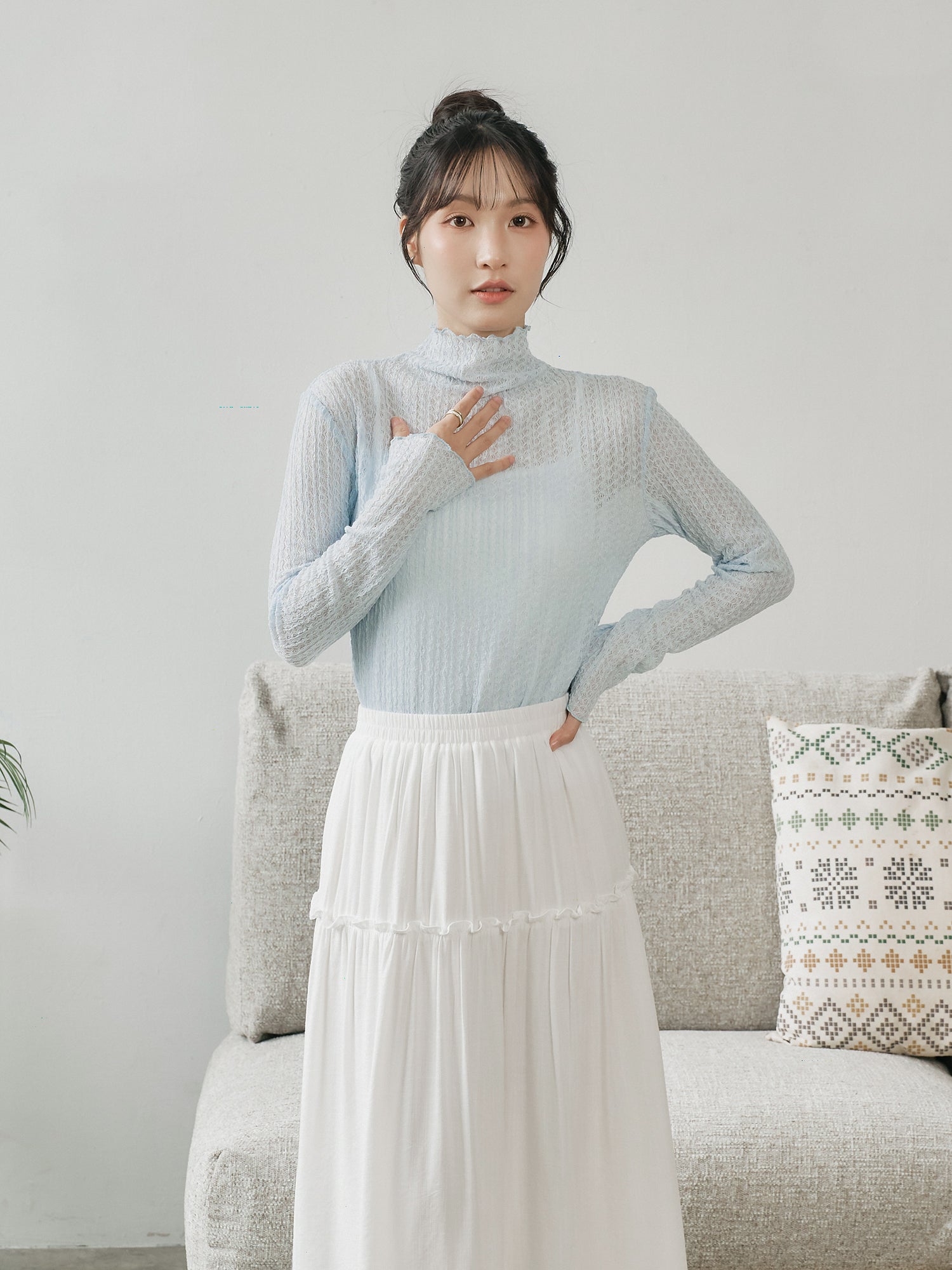 Ruffle Trim Midi Skirt