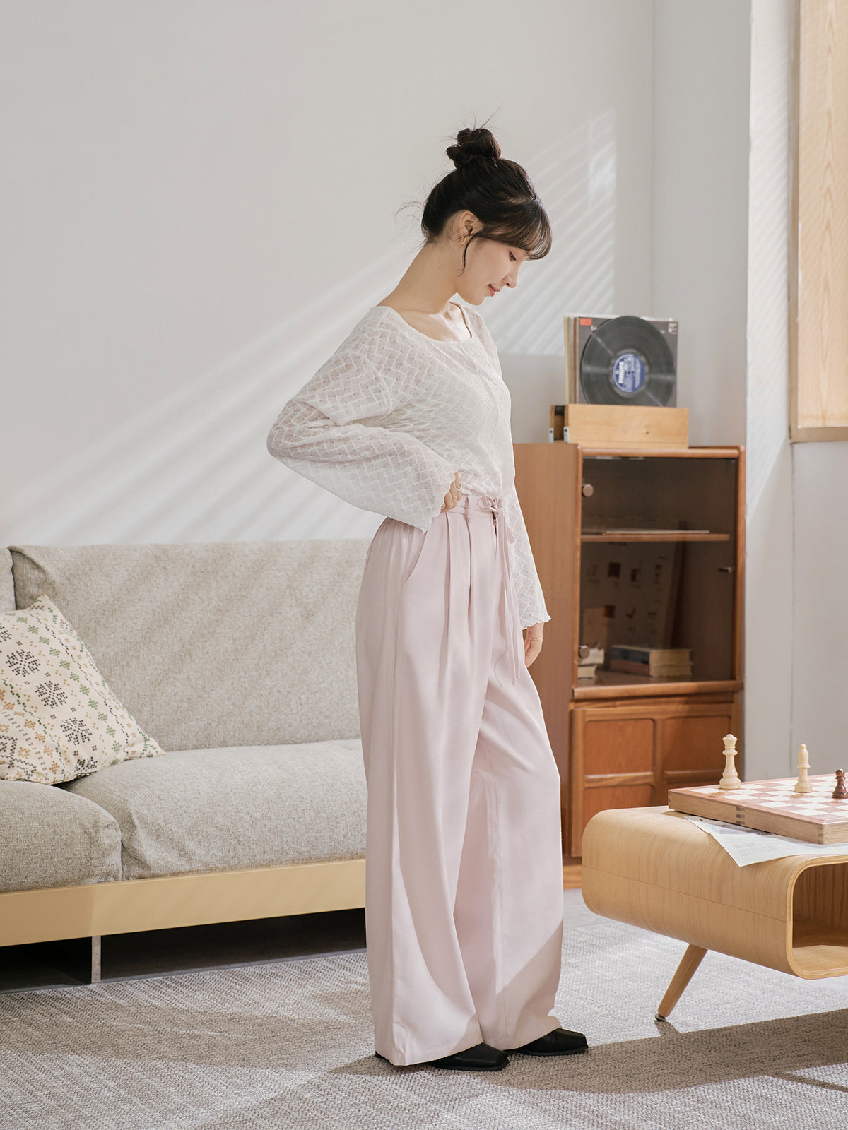 Ribbon Tie Pleated Pants