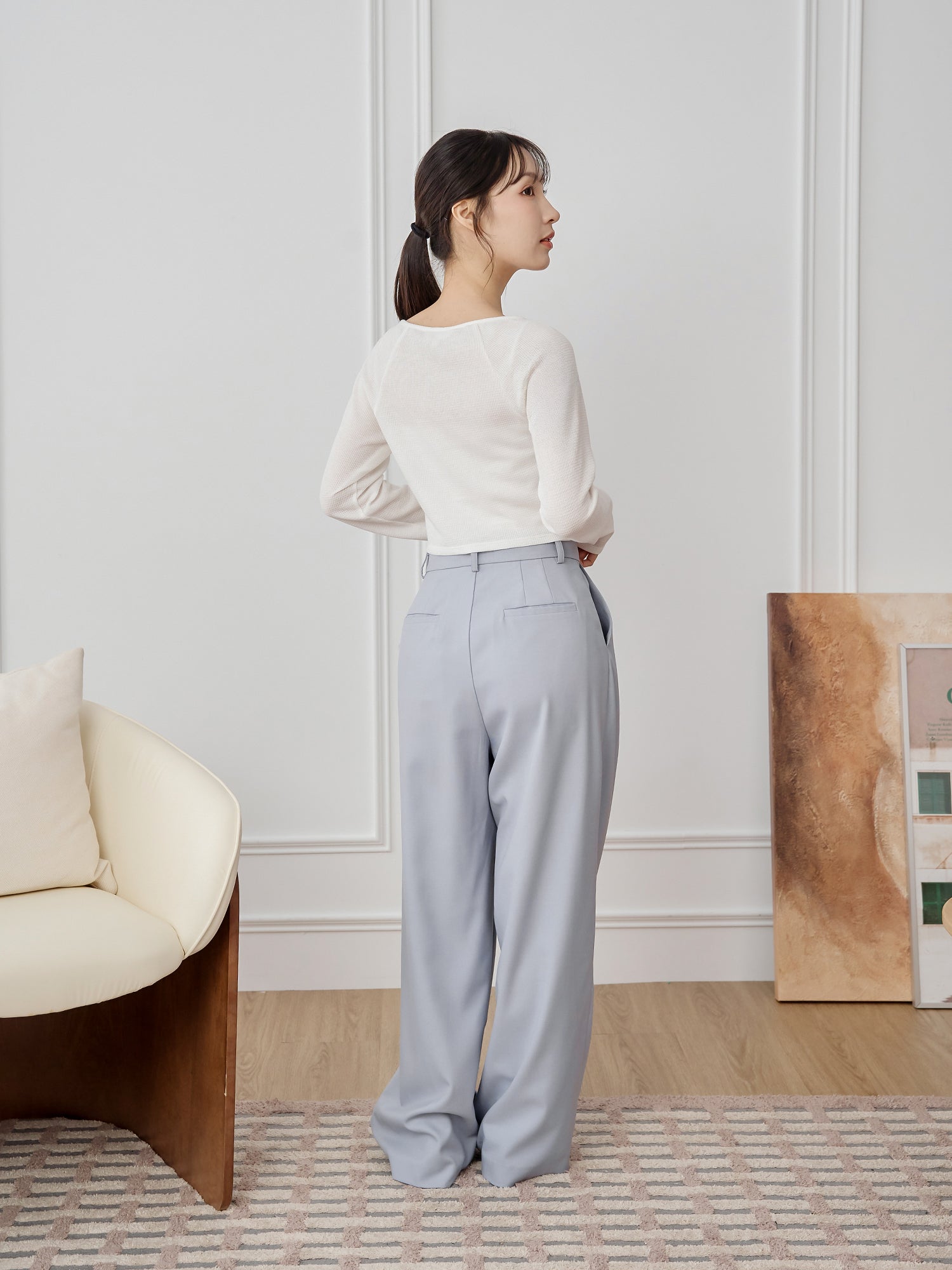 Waffle Raglan Sleeve Buttoned Top