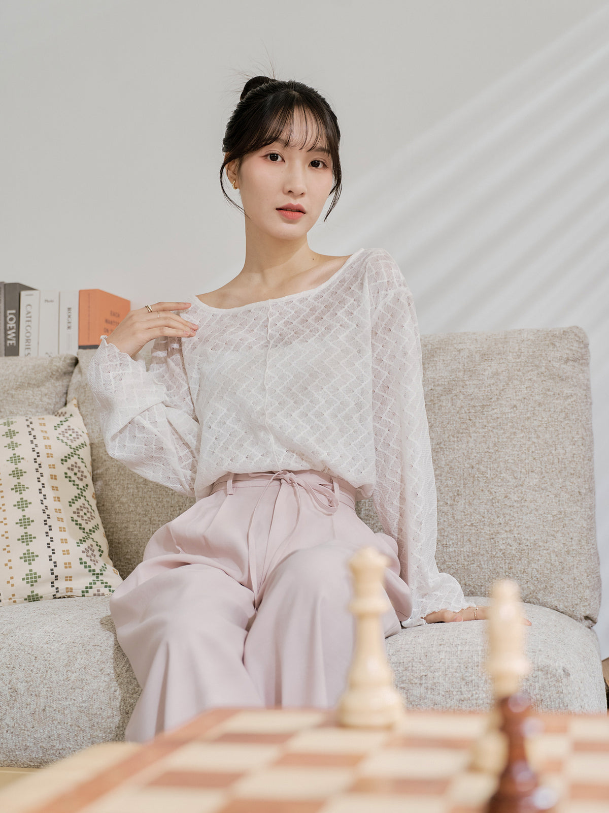 Ribbon Tie Pleated Pants