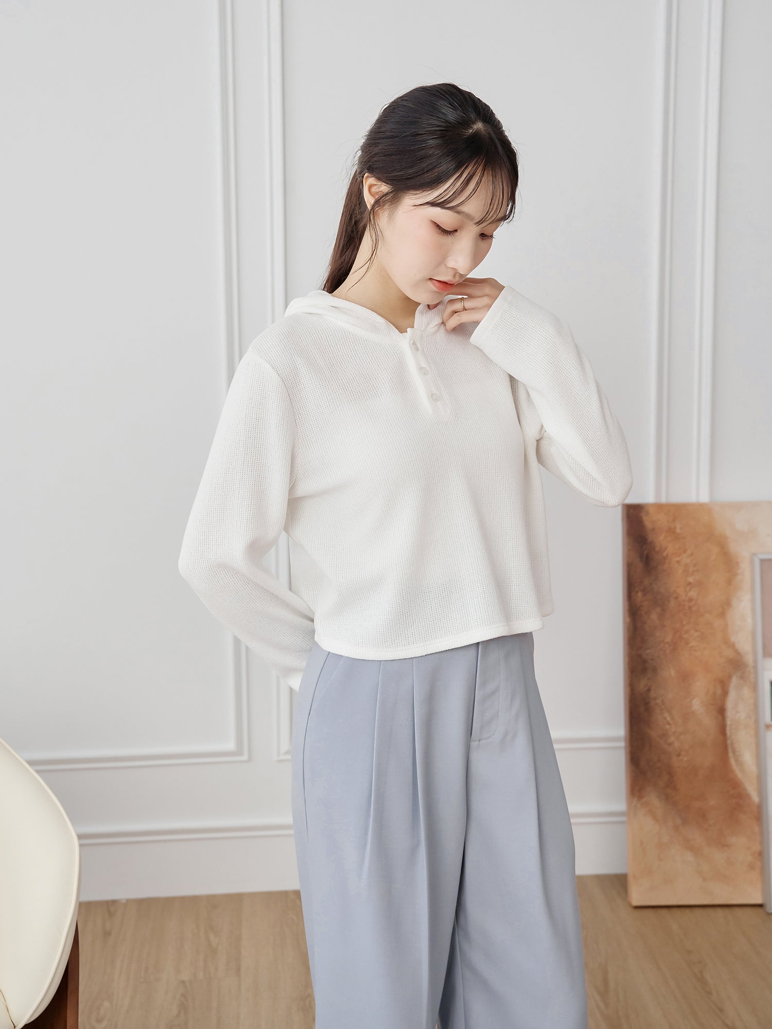 Henley Hooded Knit Top