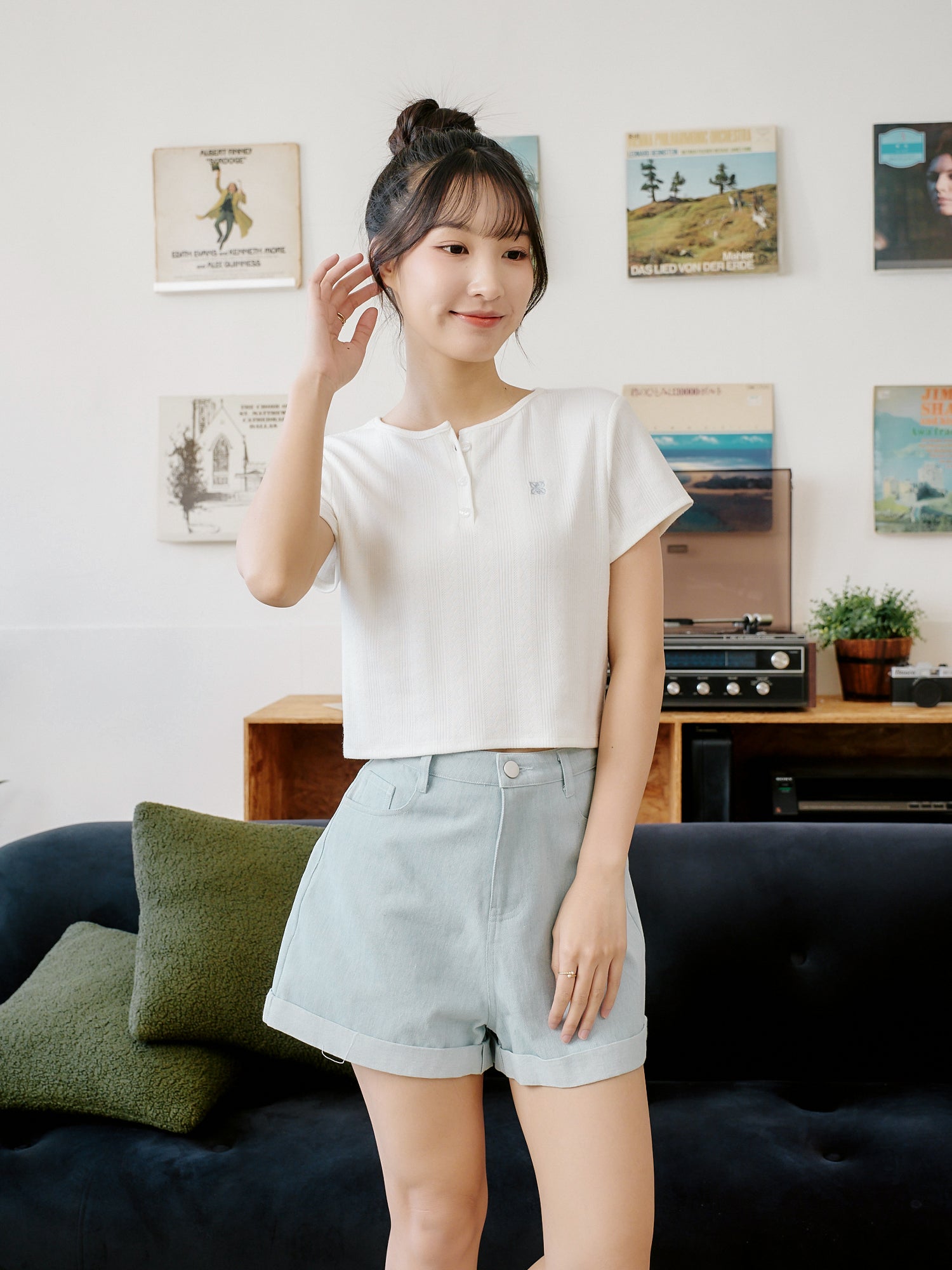 Folded Hem Denim Shorts