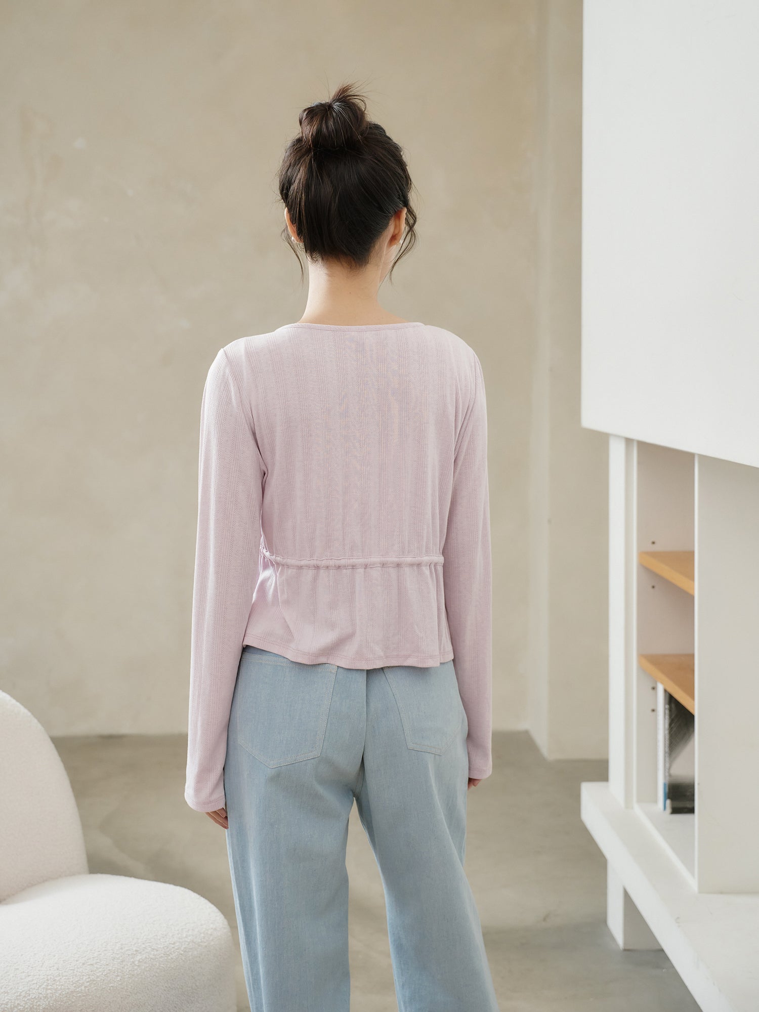 Pointelle Tie Waist Knit top