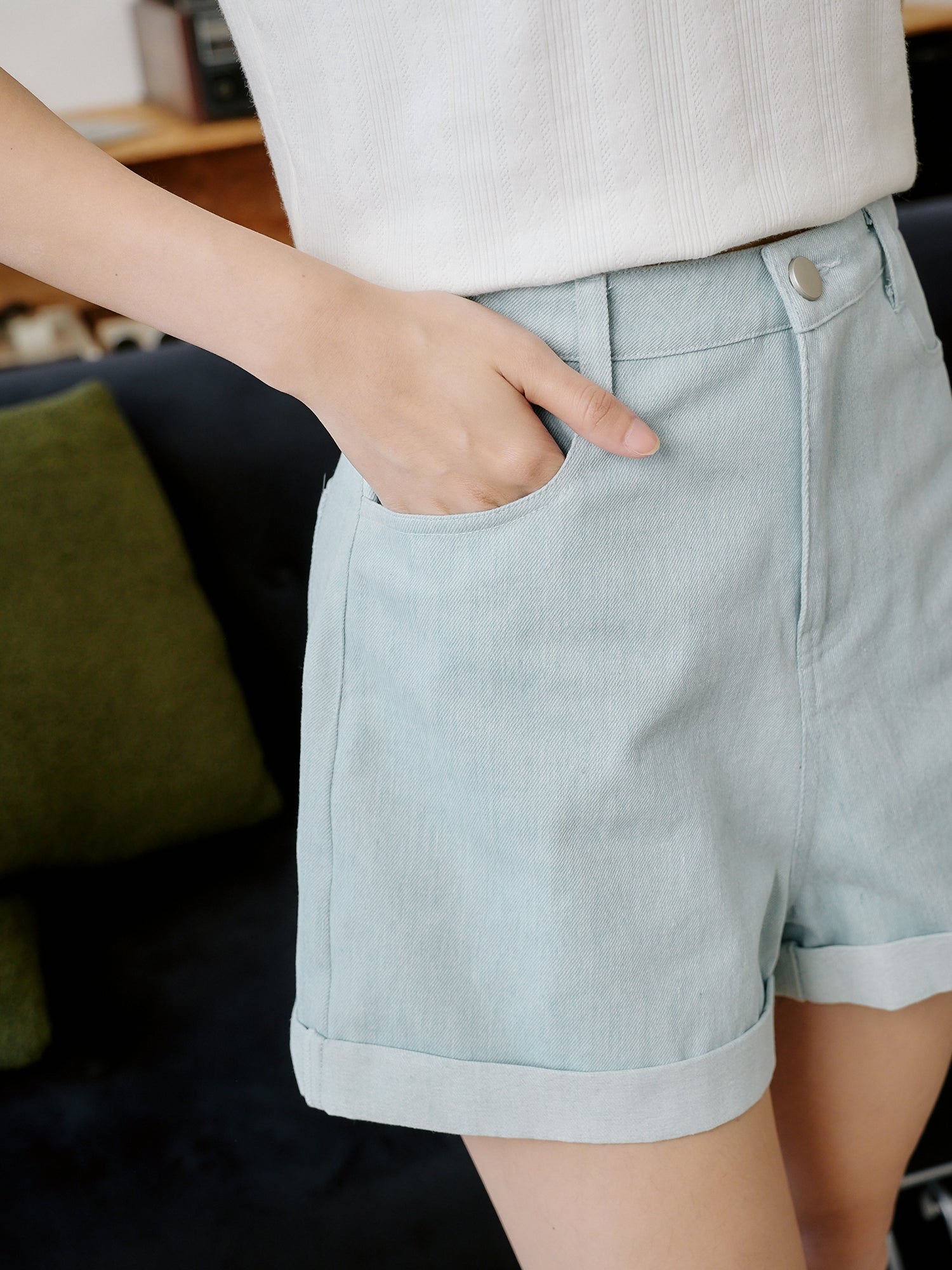 Folded Hem Denim Shorts