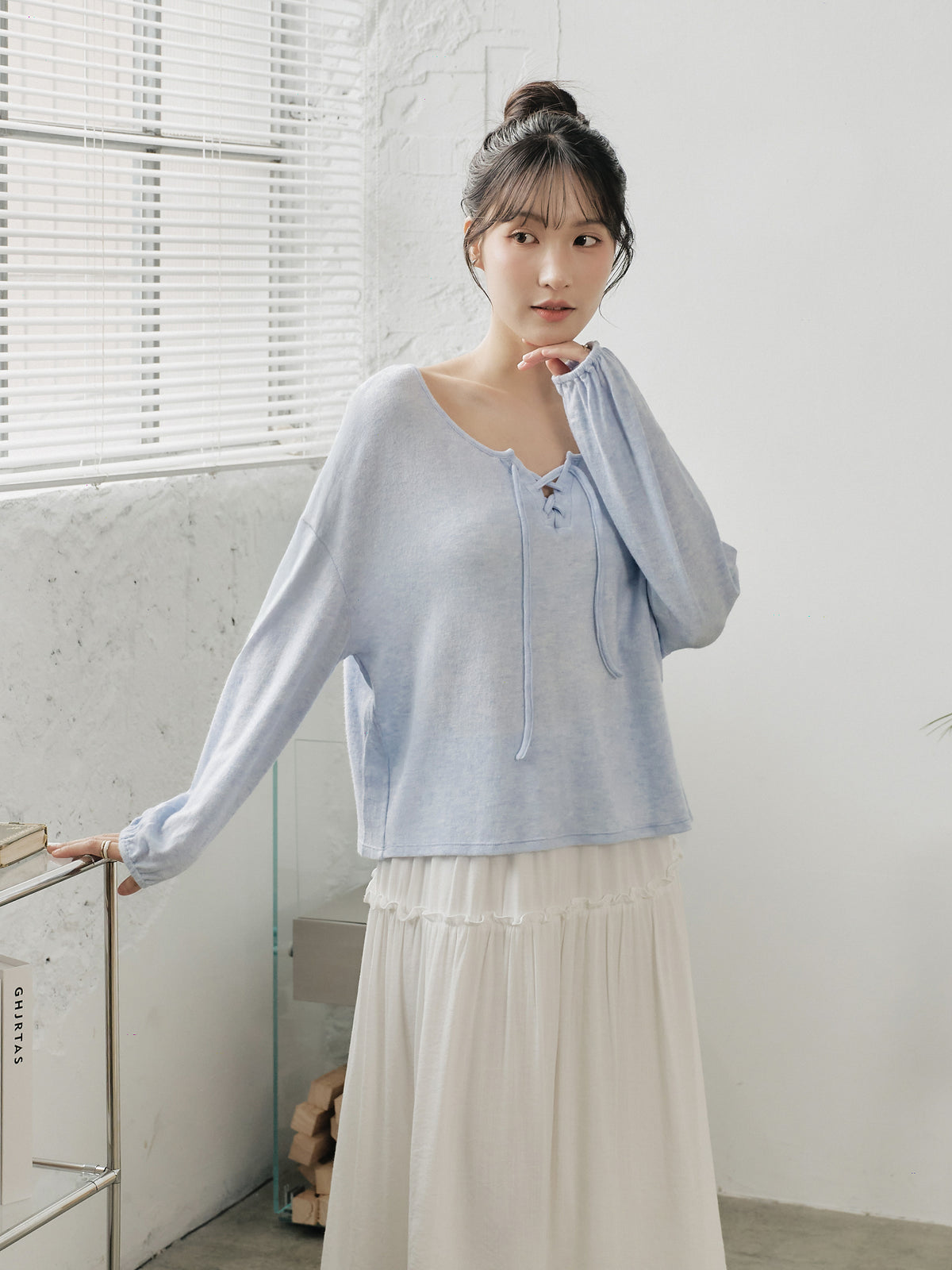 Lace Up Detailed Blended-Knit Top