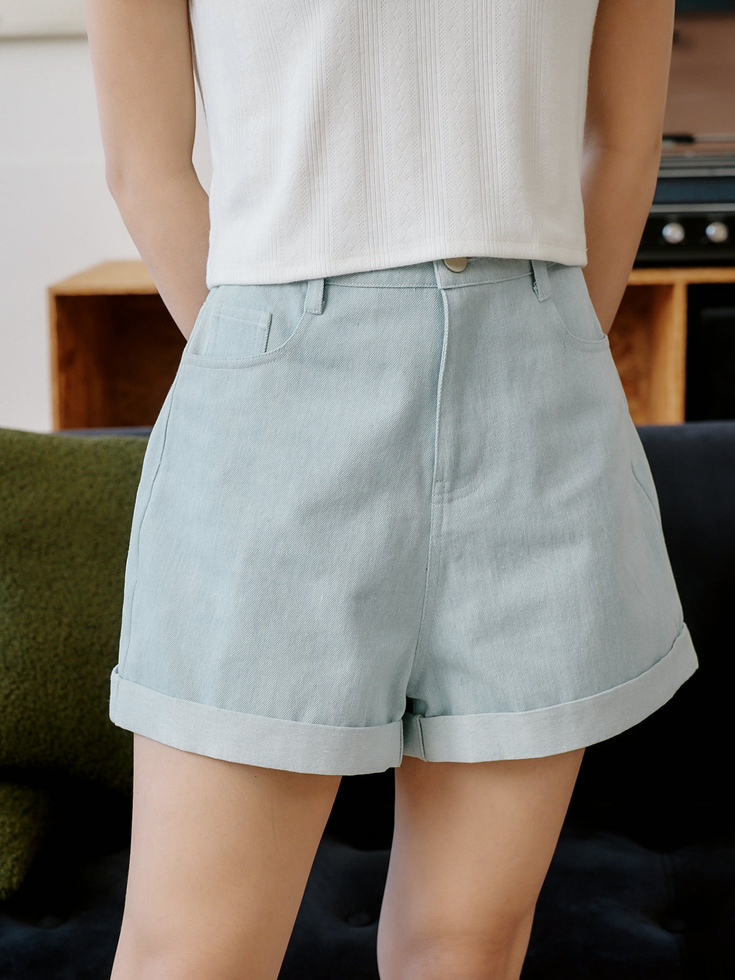Folded Hem Denim Shorts