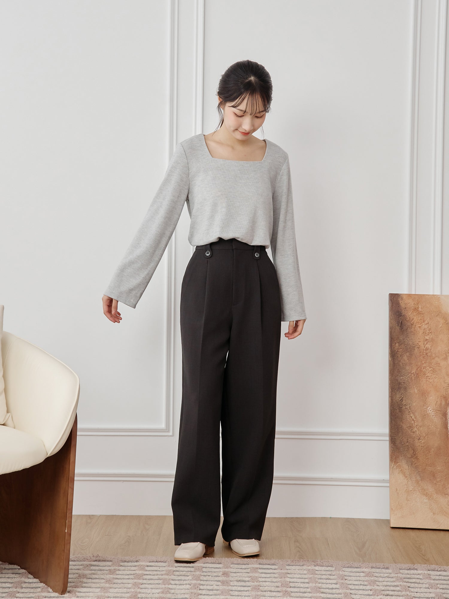 Bell-Sleeve Square Neck Top