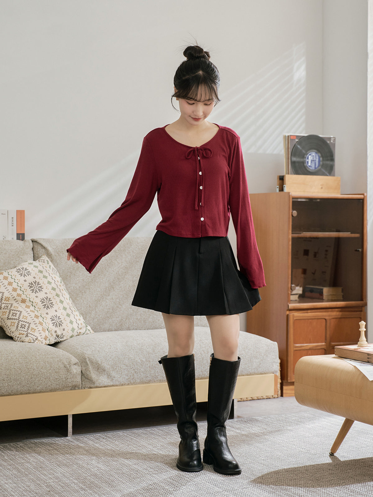 Romantic Buttoned Tie Knit Cardigan