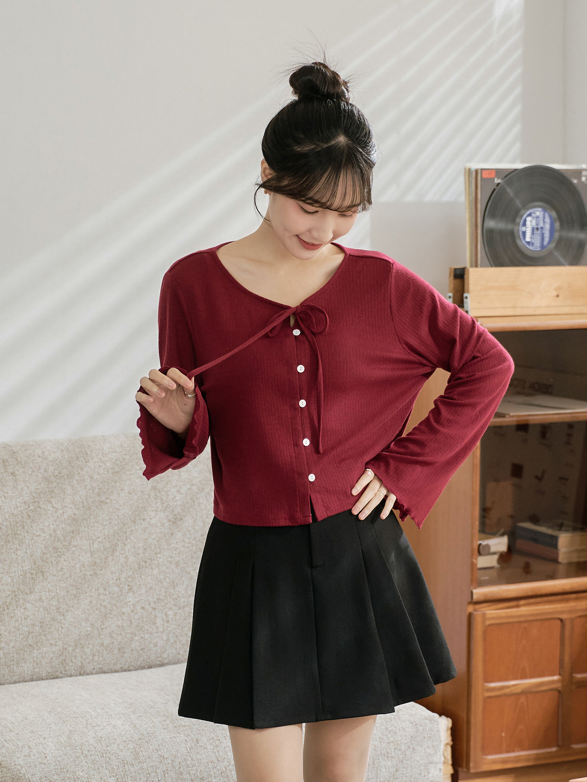 Romantic Buttoned Tie Knit Cardigan