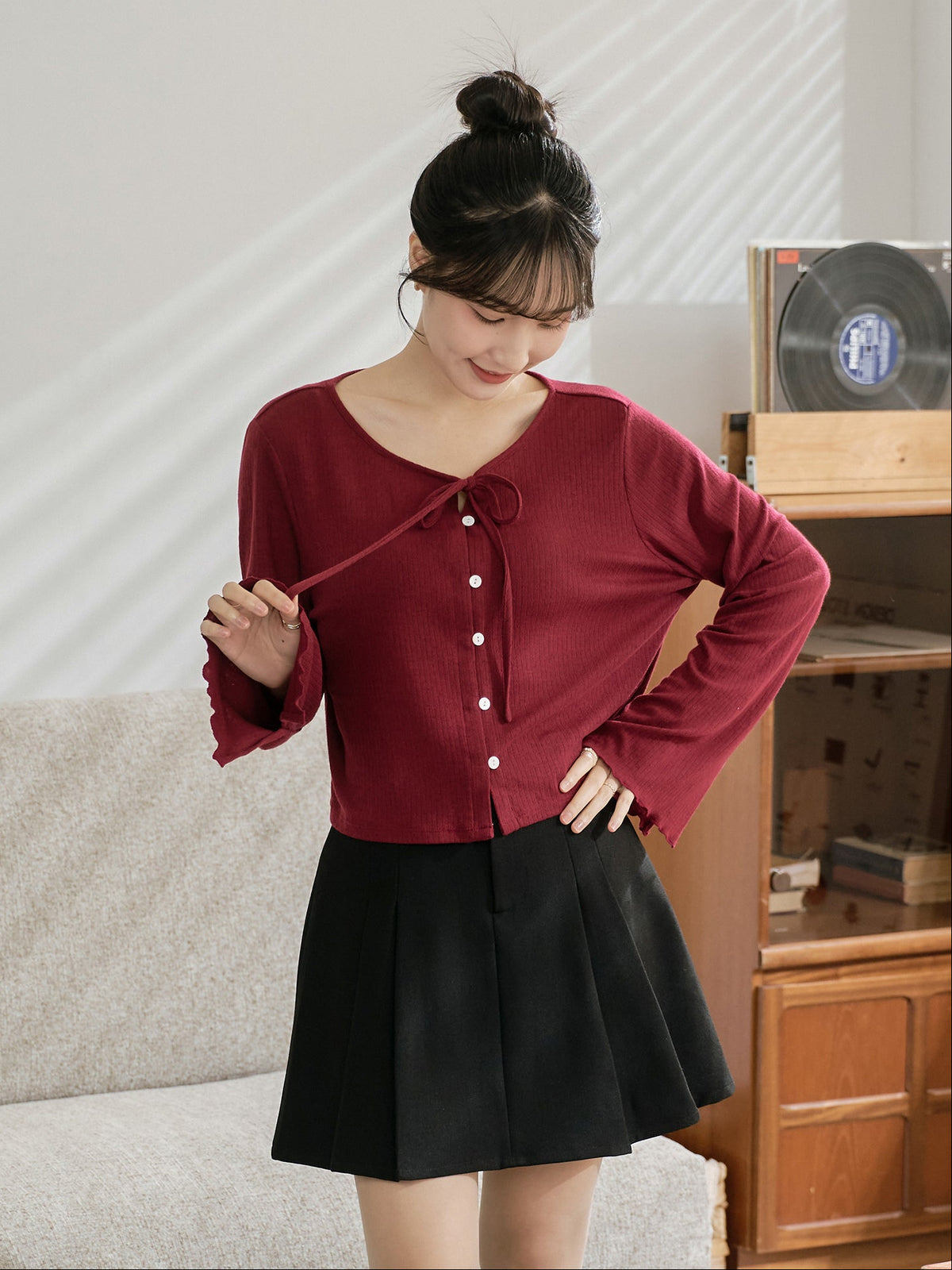 Romantic Buttoned Tie Knit Cardigan