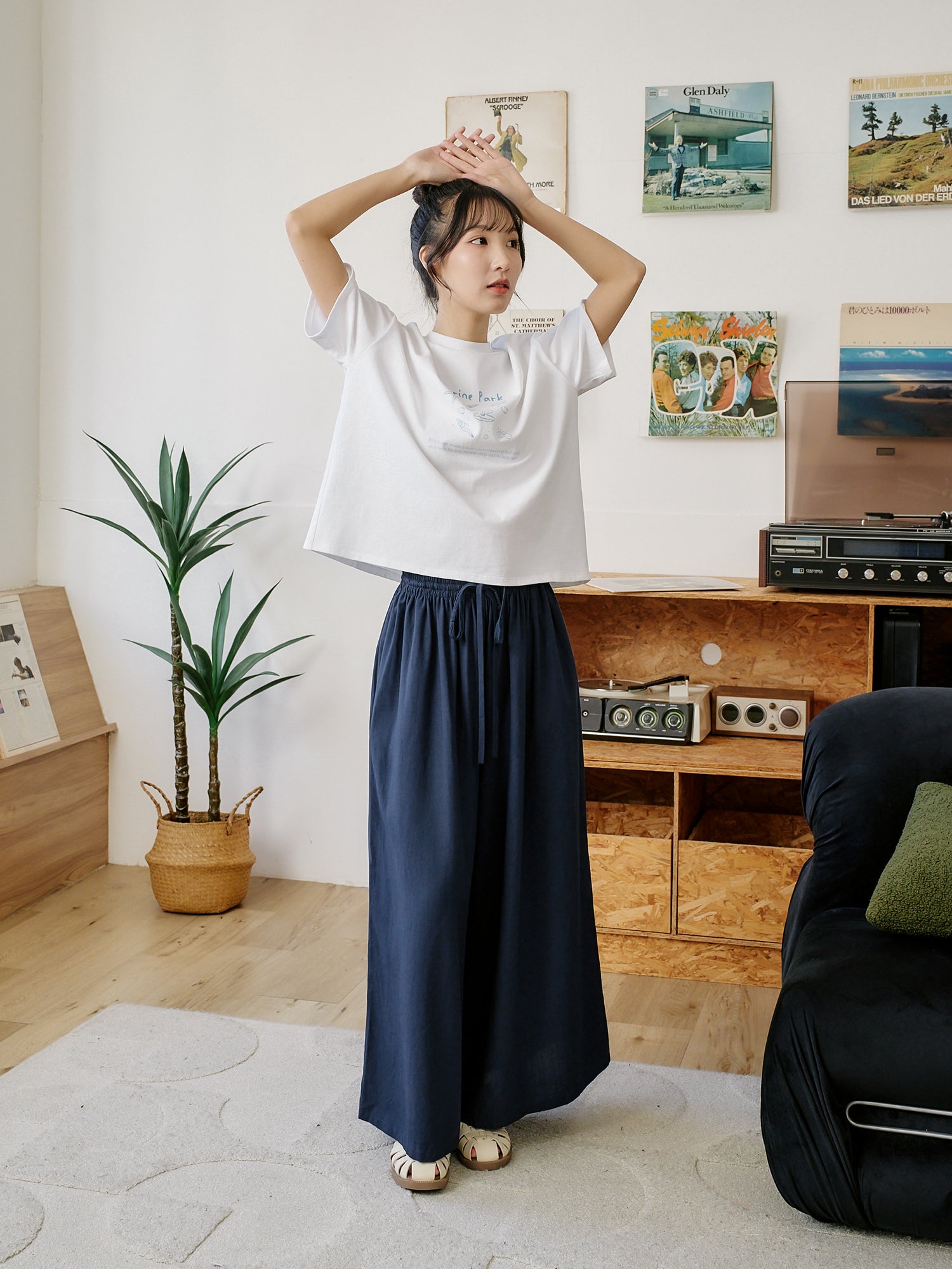 Elastic Waist Wide Leg Pants