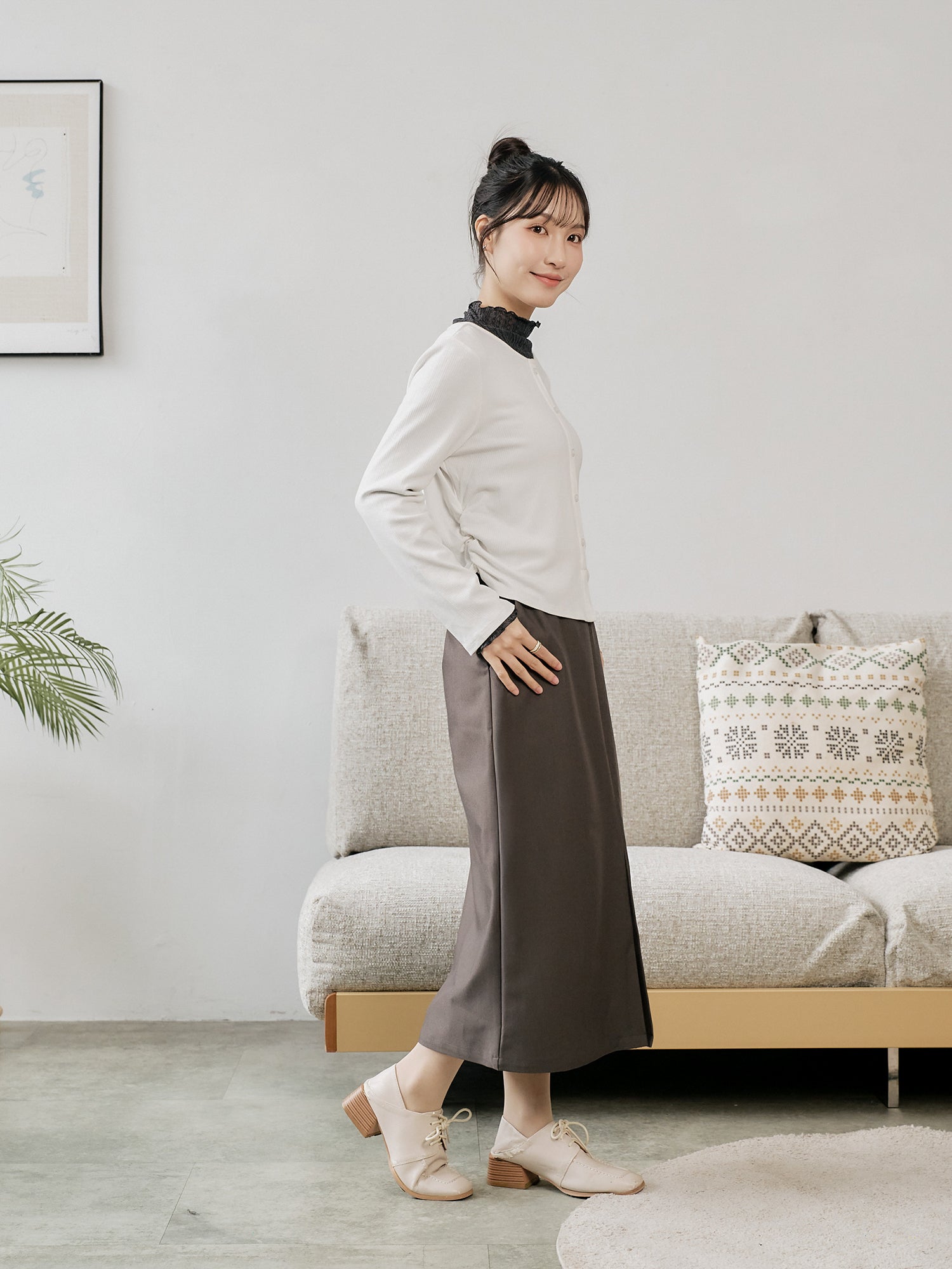 Side Shirring Buttoned Top