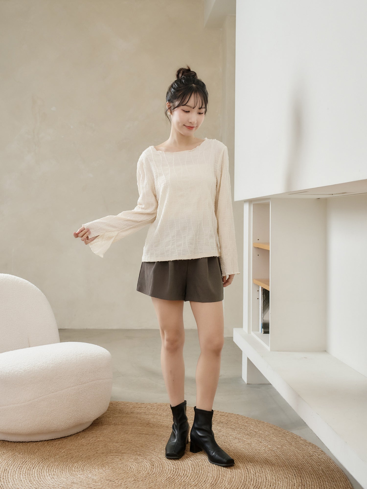 Textured Long Sleeve Top