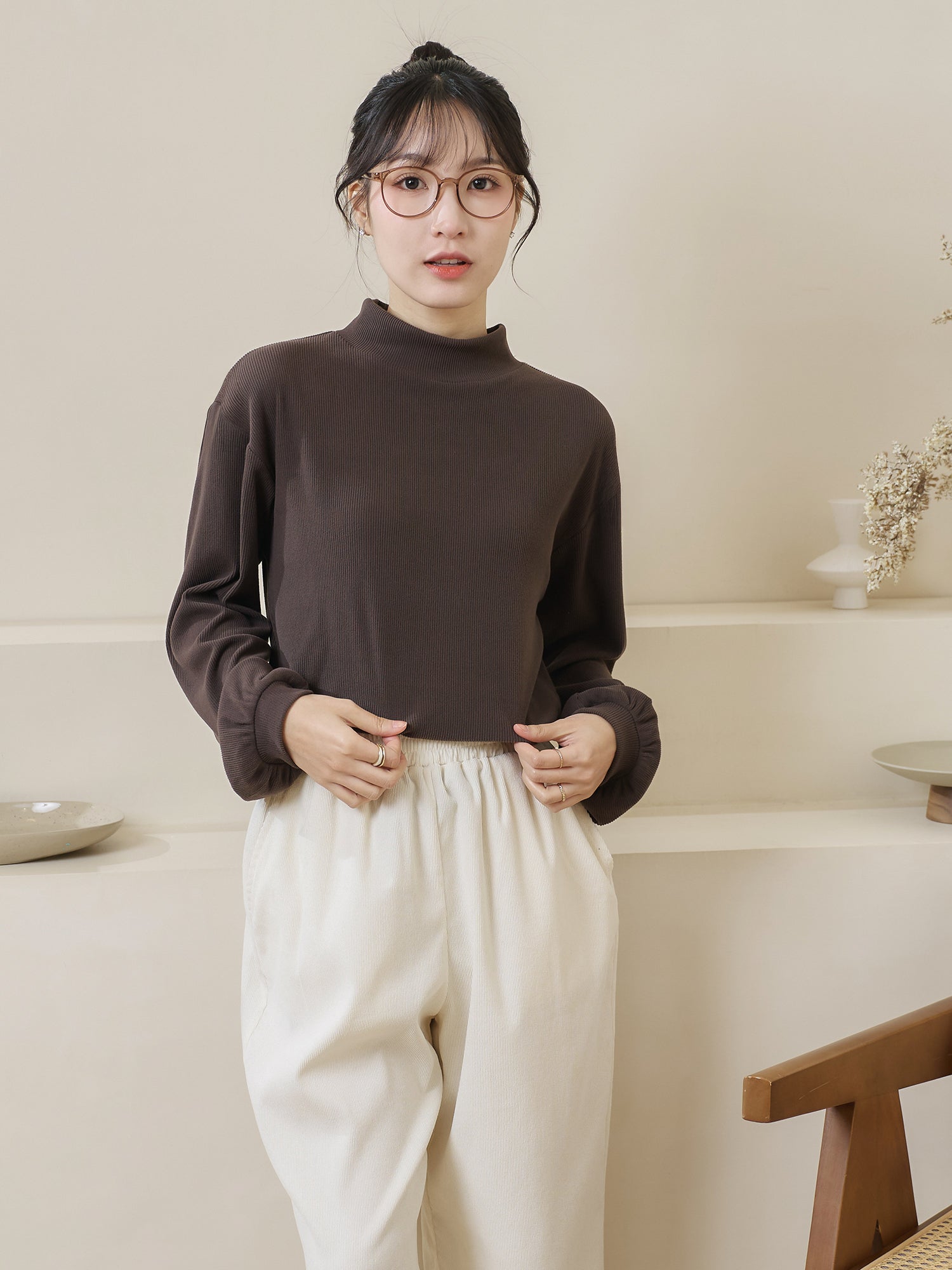 Ribbed High Neck Top