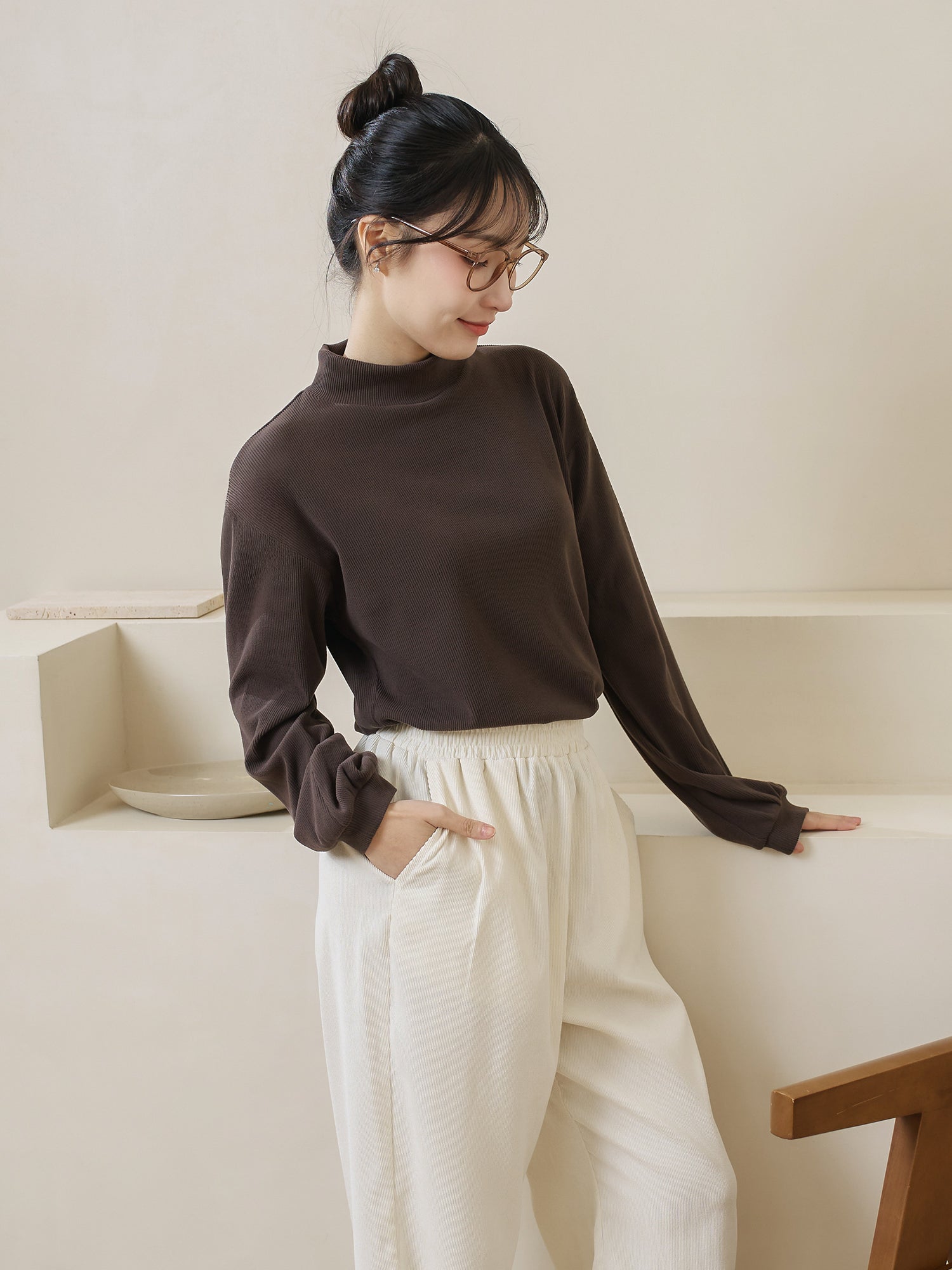 Ribbed High Neck Top