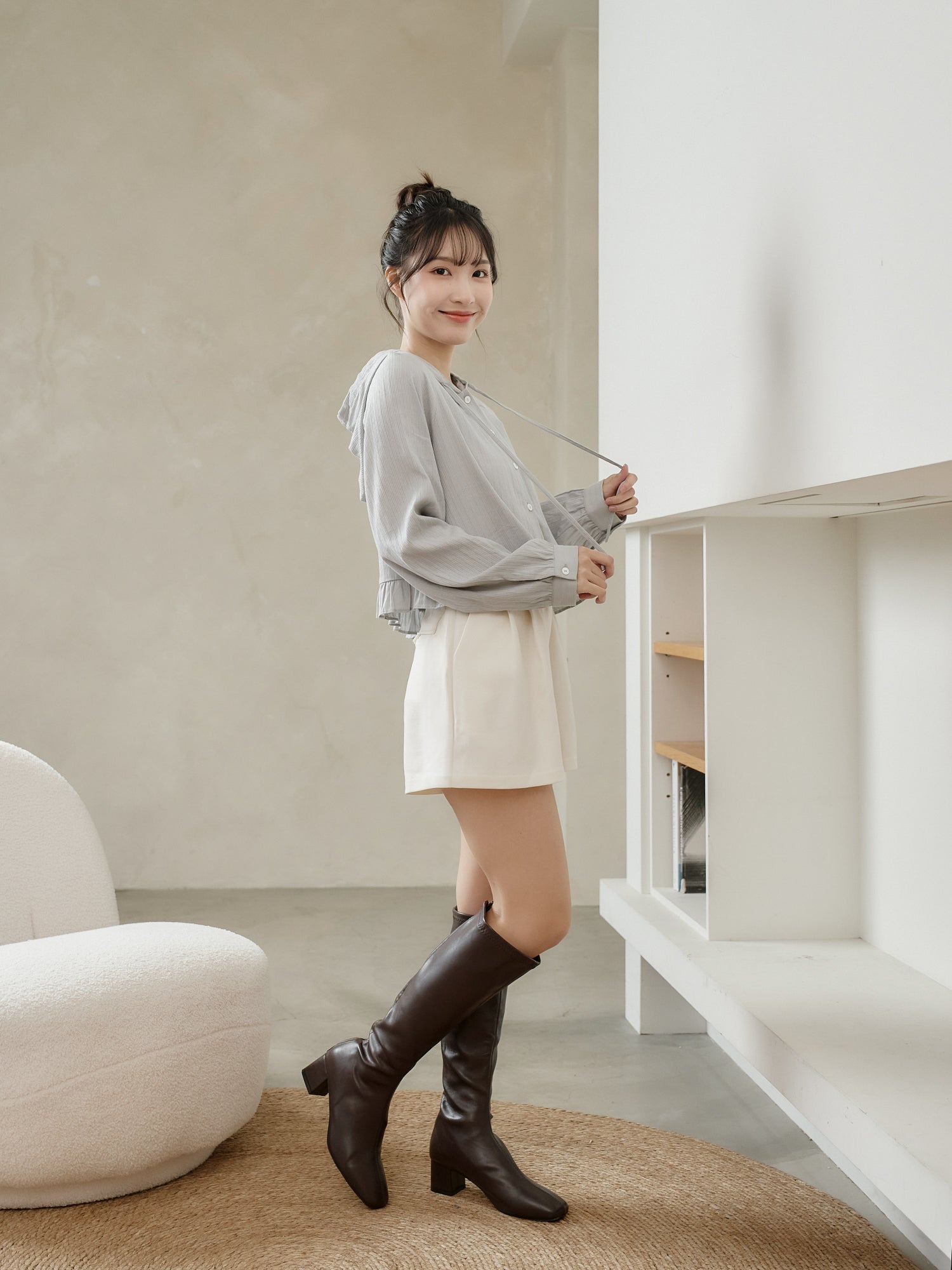 Casual Hooded Button Up Blouse