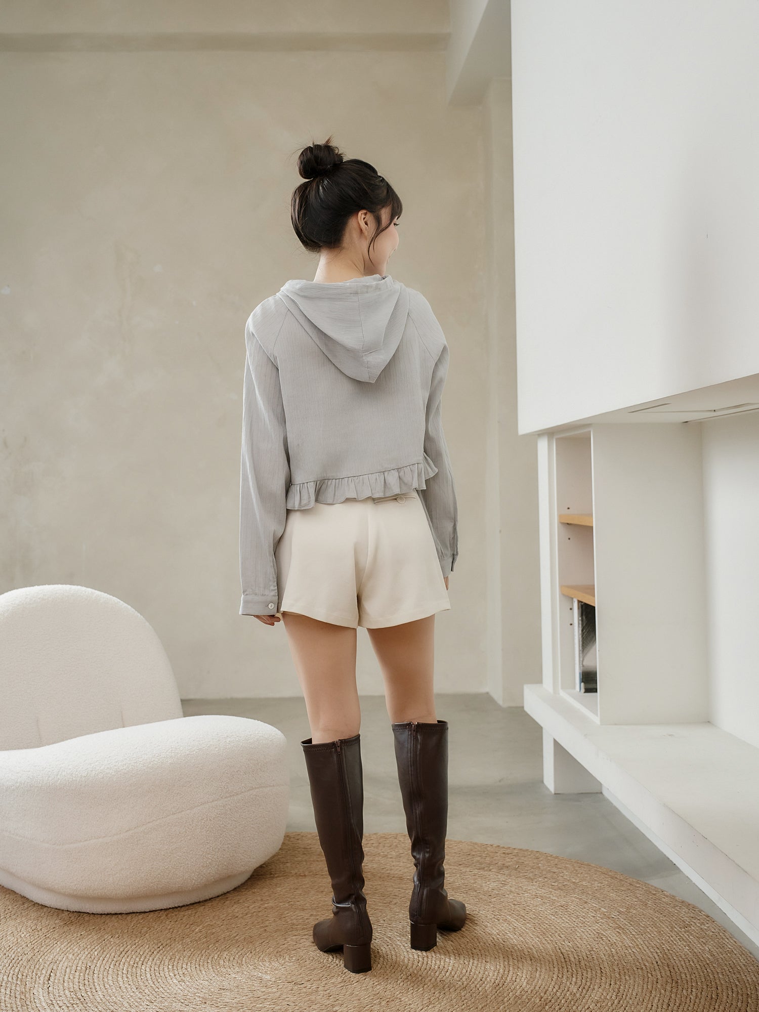 Casual Hooded Button Up Blouse