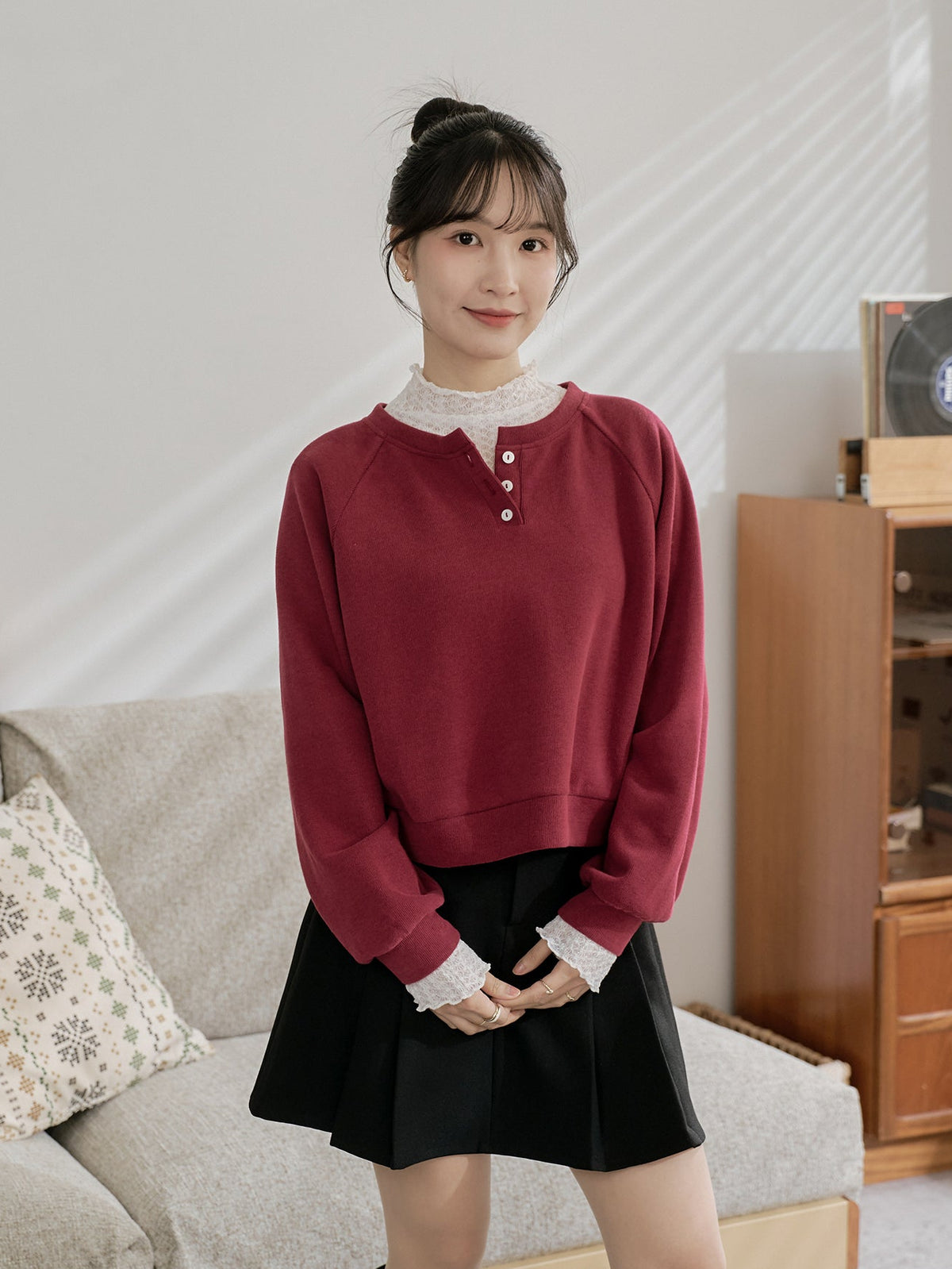 Cropped Henley Sweatshirt