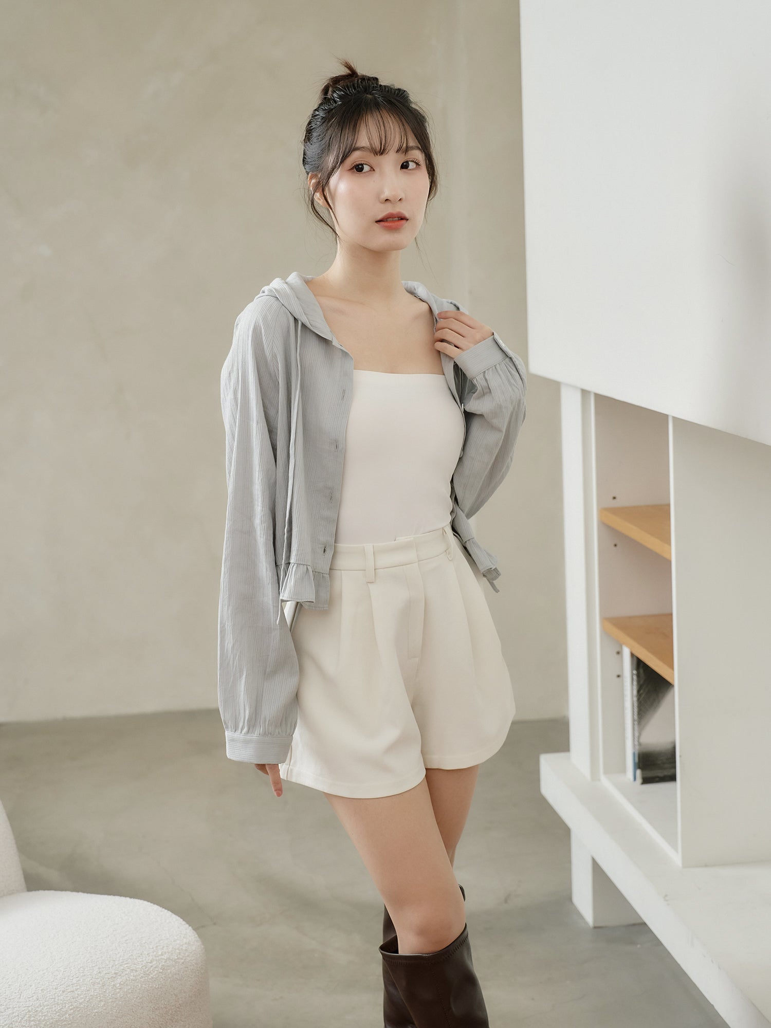 Casual Hooded Button Up Blouse