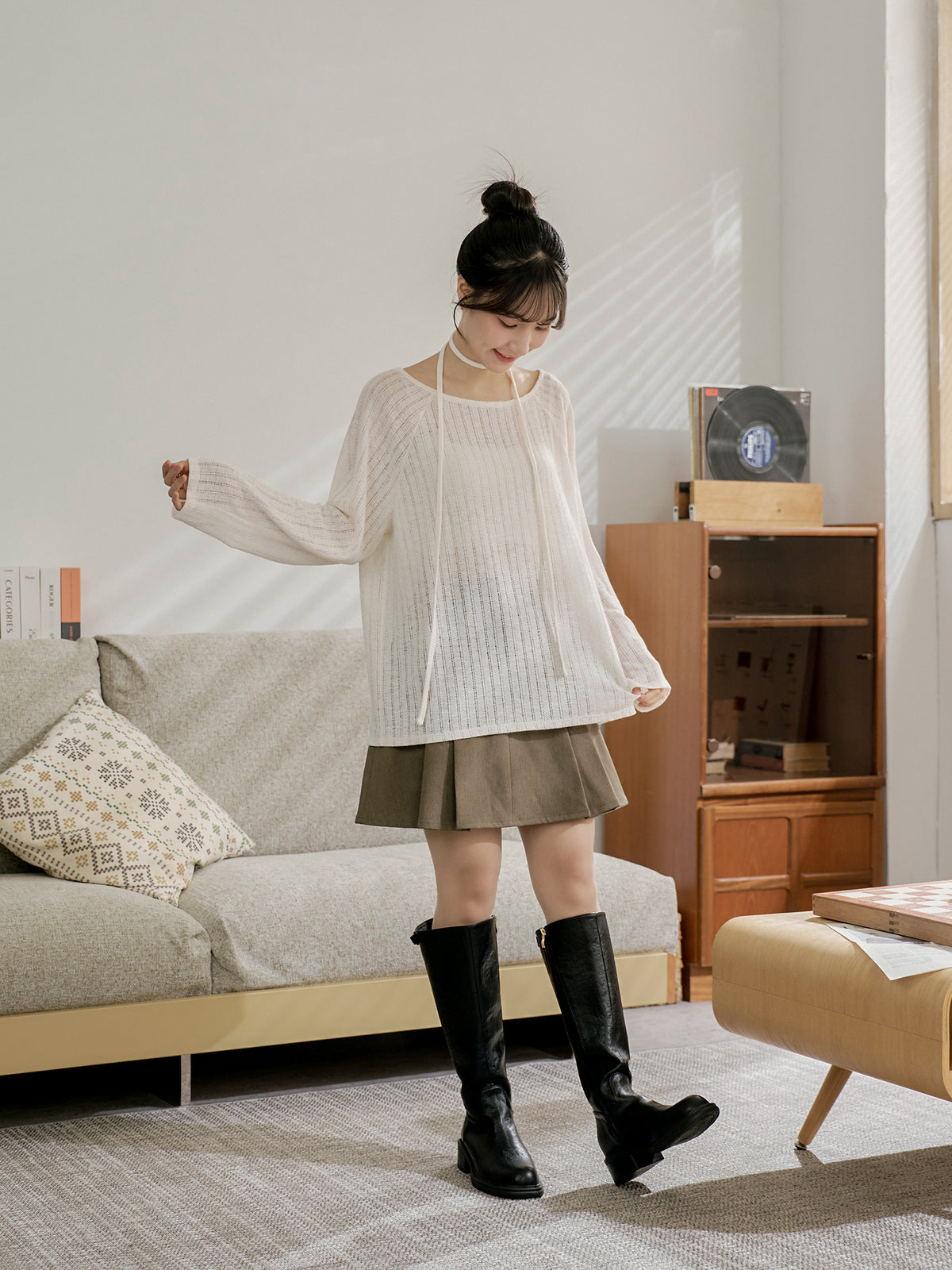 Airy Relaxed Tie-Detail Crochet Top