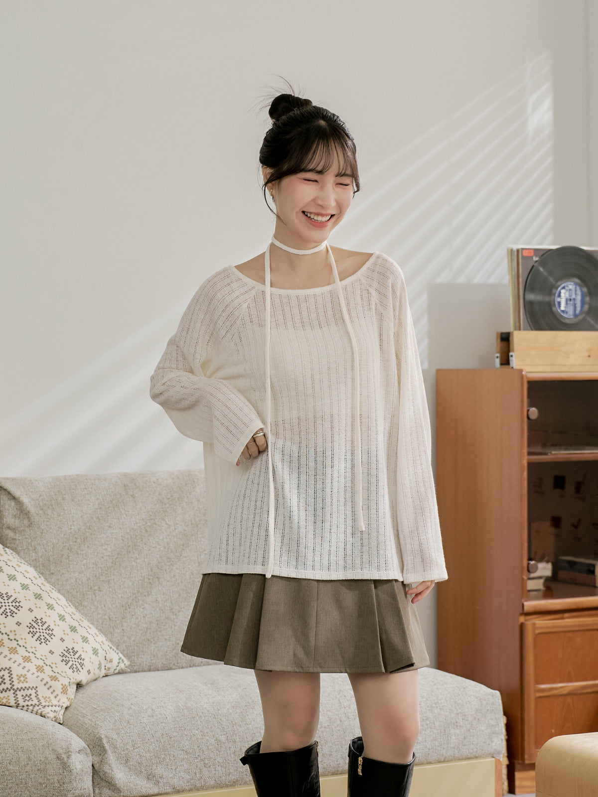 Airy Relaxed Tie-Detail Crochet Top
