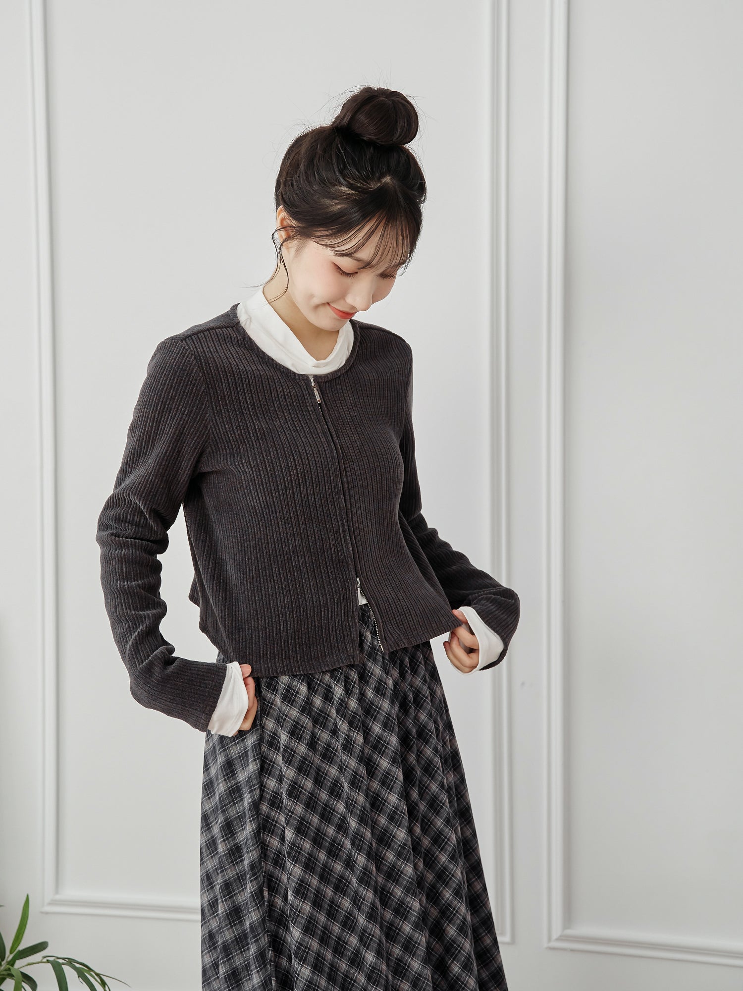 絨面坑紋針織小外套