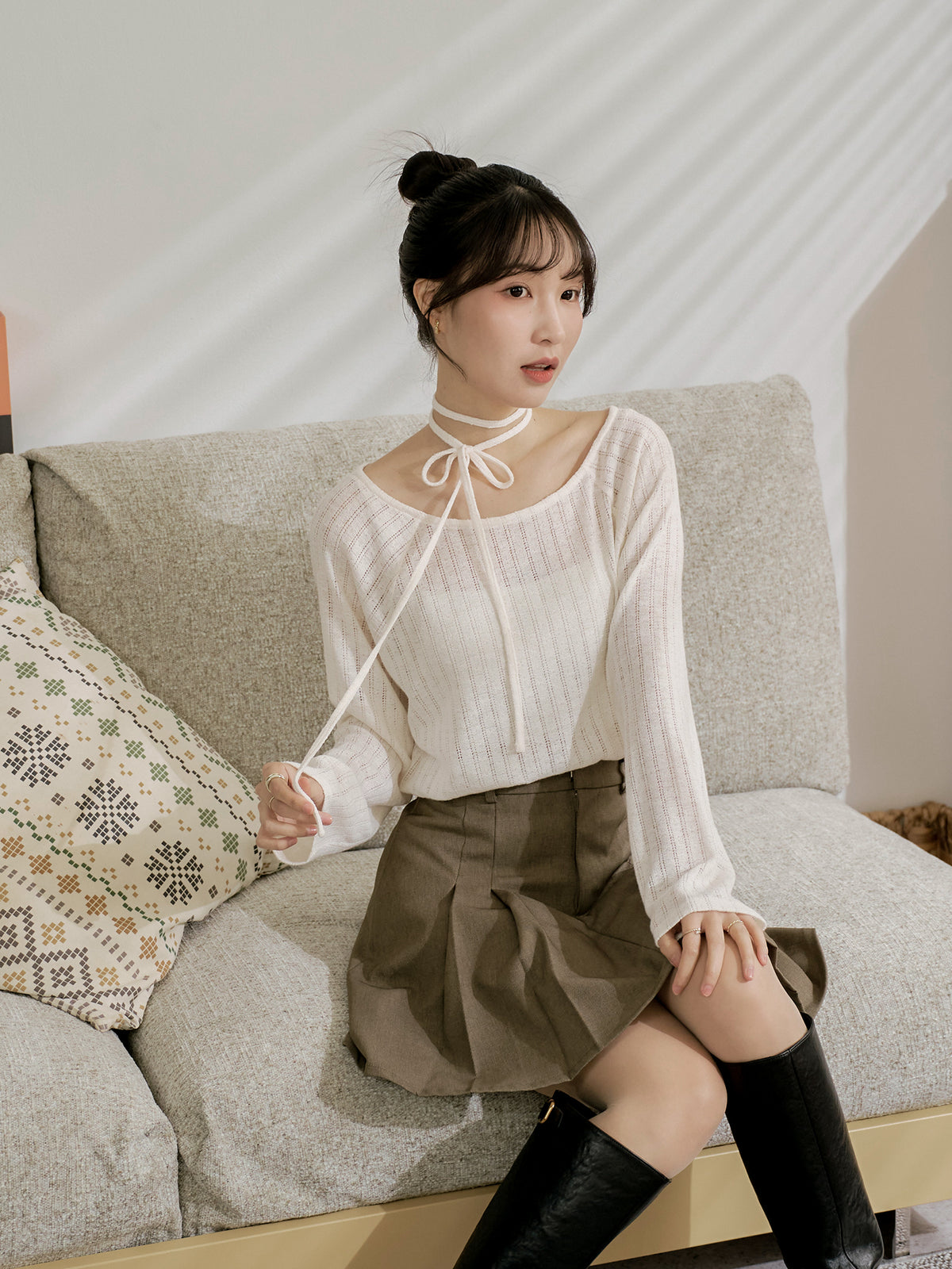 Airy Relaxed Tie-Detail Crochet Top
