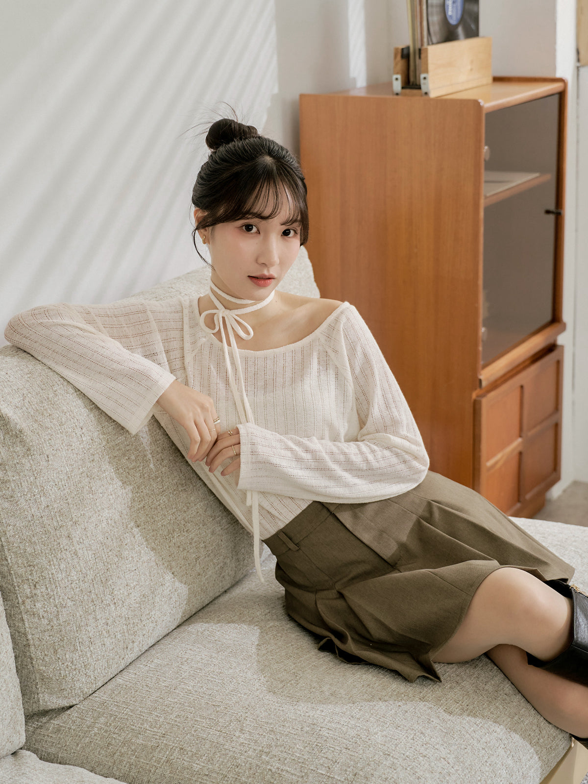 Airy Relaxed Tie-Detail Crochet Top