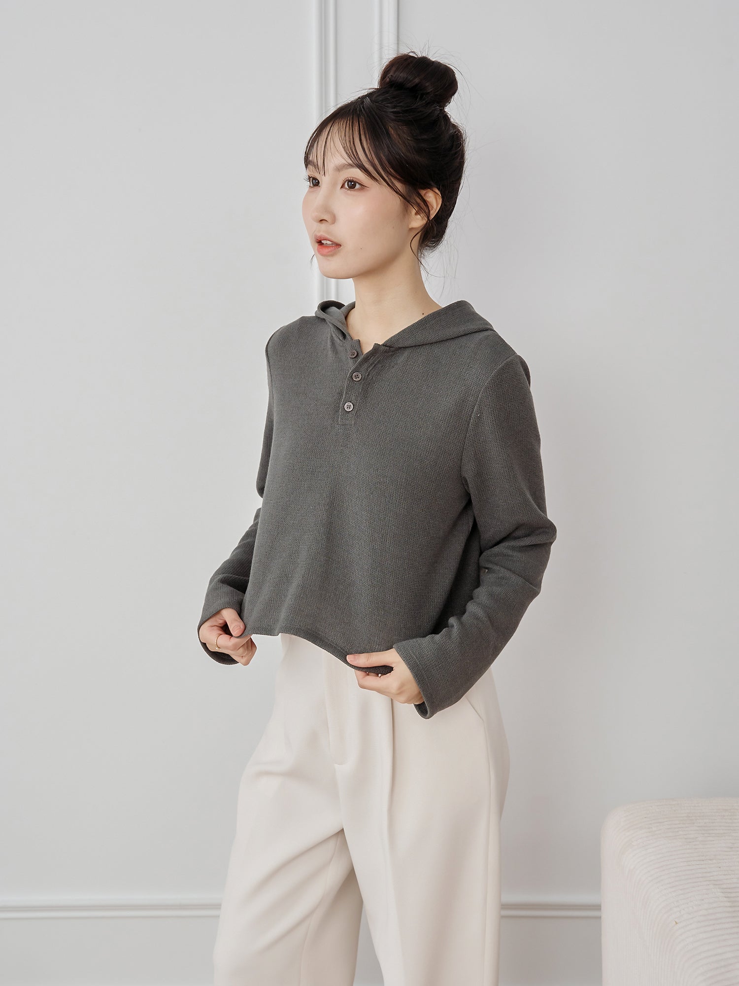 Henley Hooded Knit Top