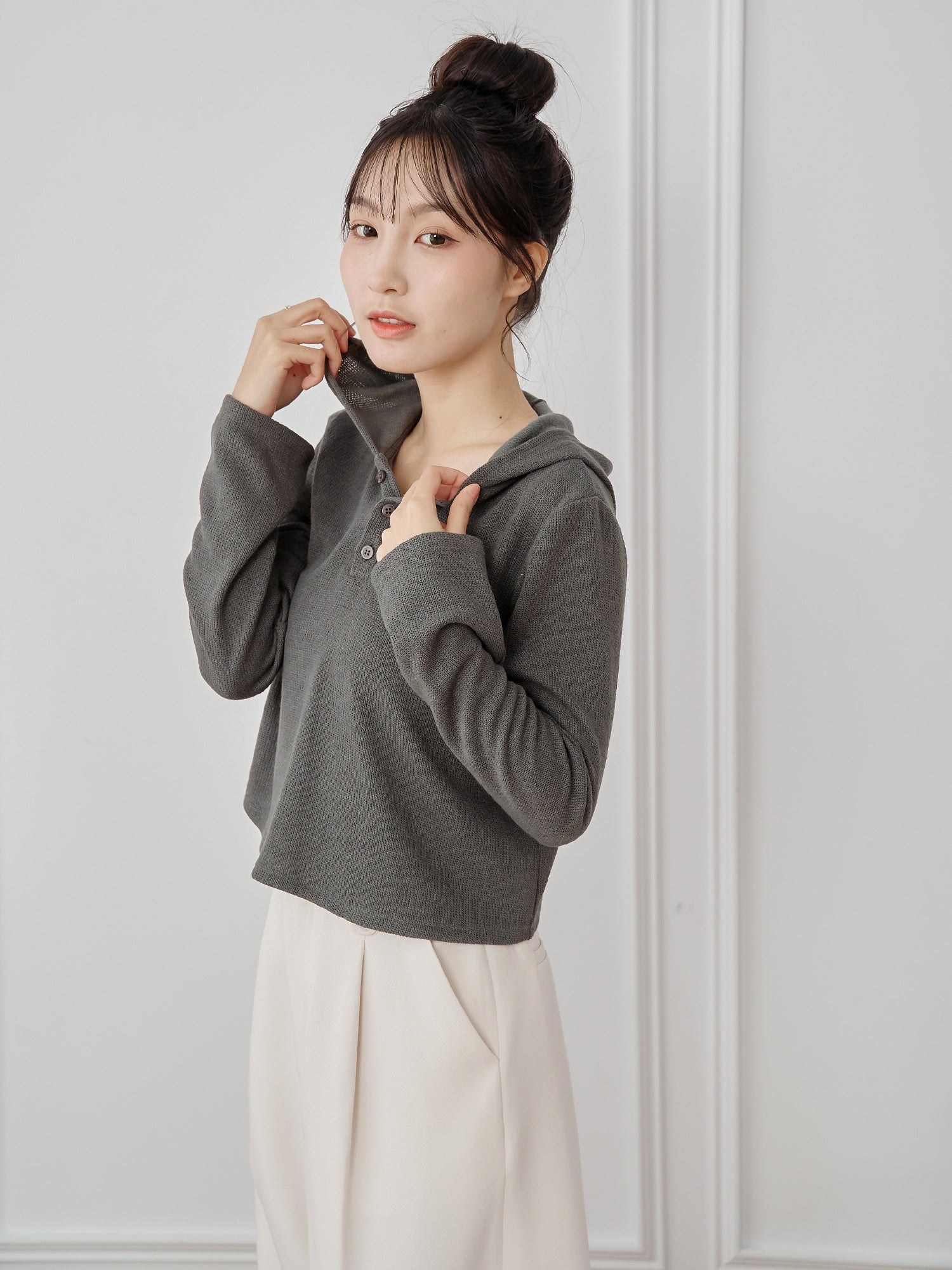 Henley Hooded Knit Top