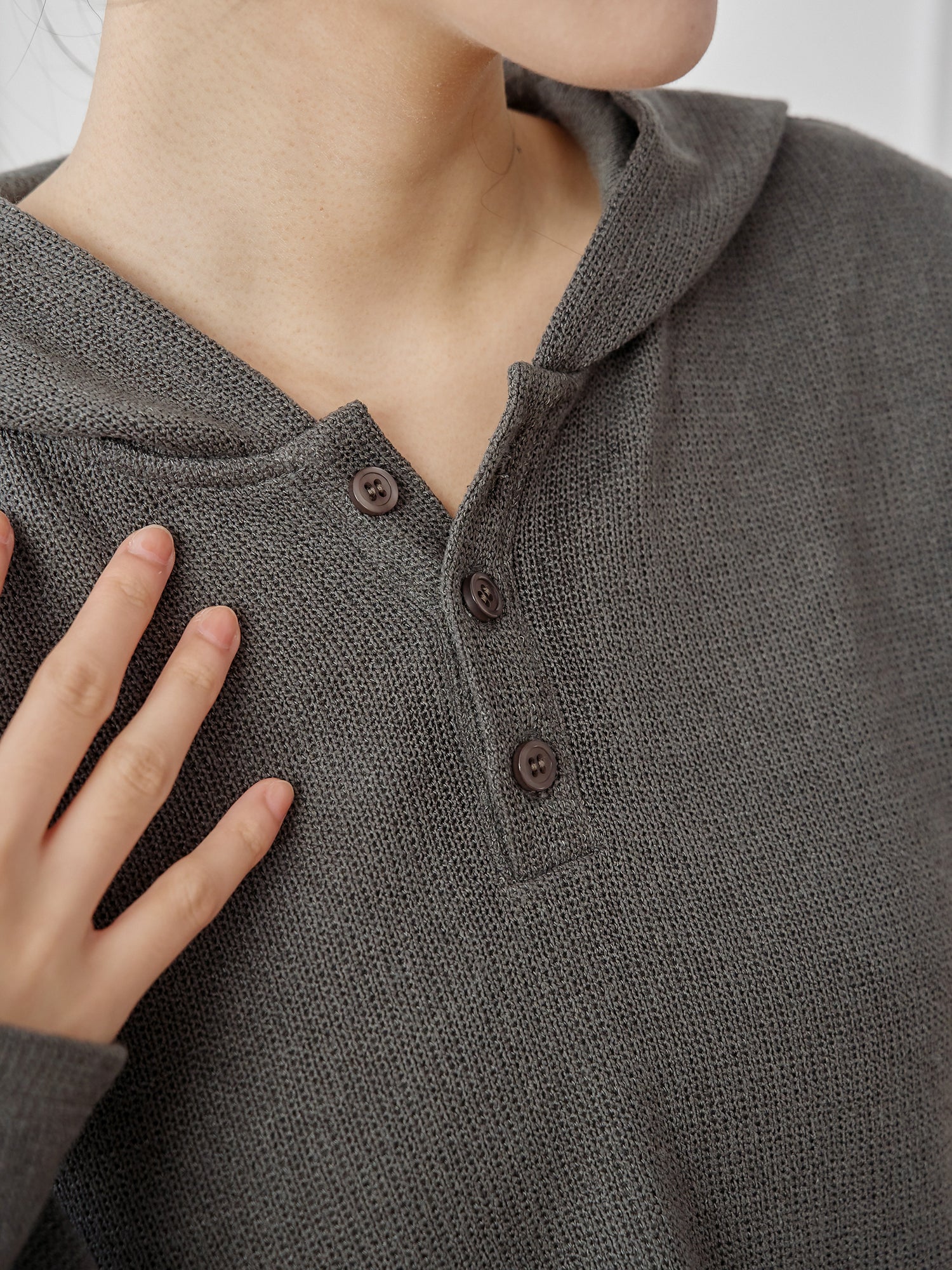 Henley Hooded Knit Top