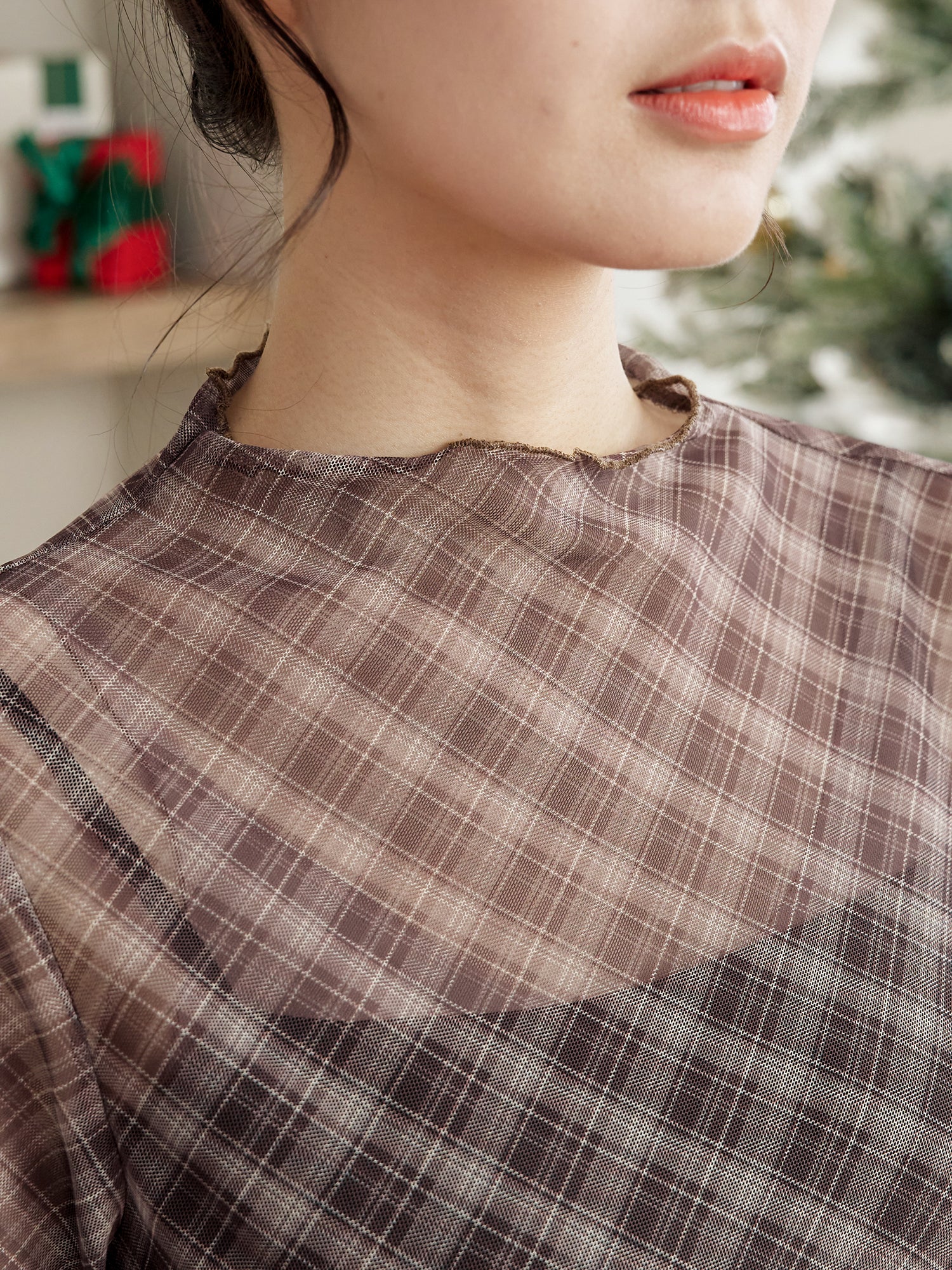 Plaid Mesh Top