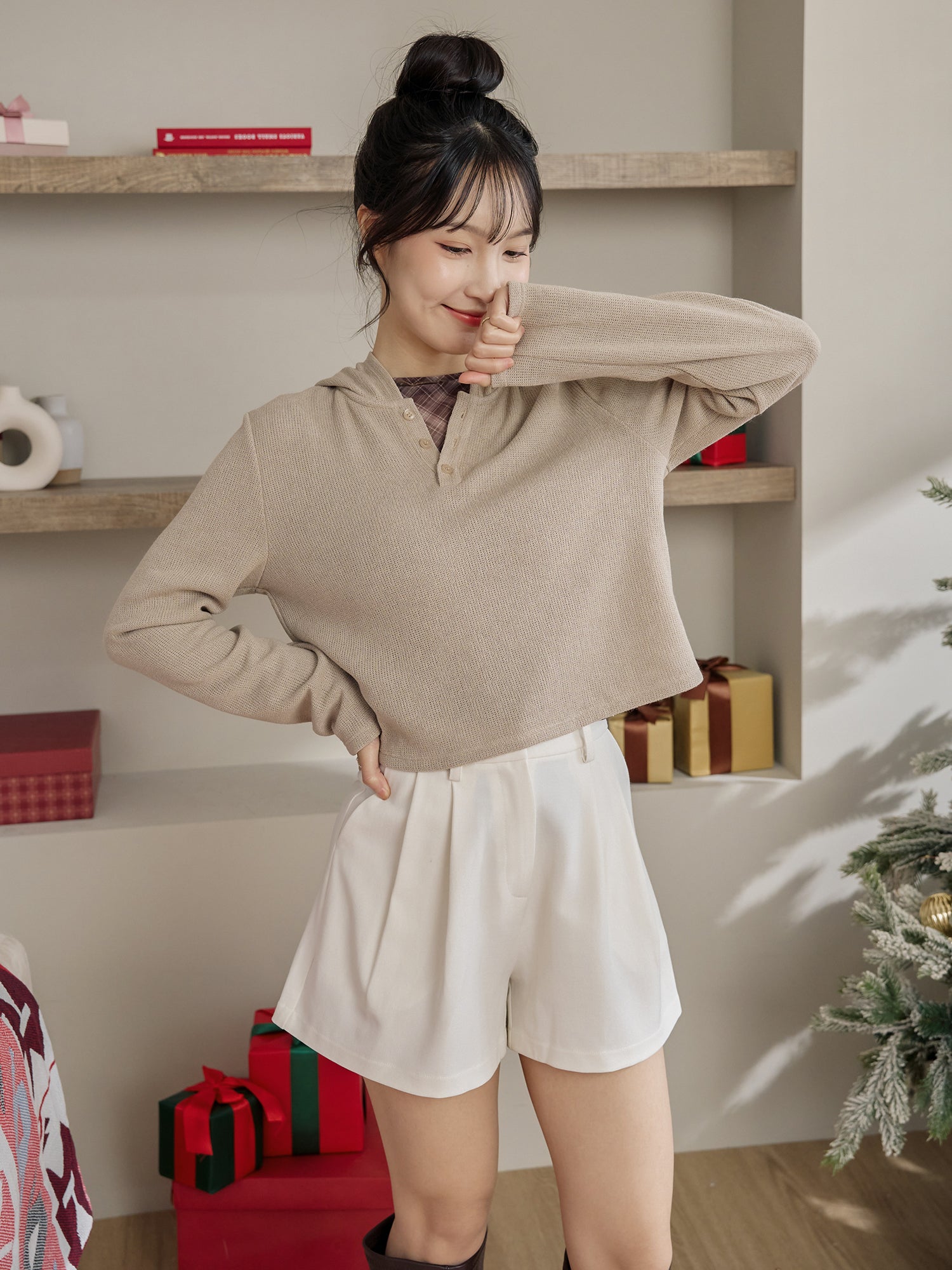 Henley Hooded Knit Top