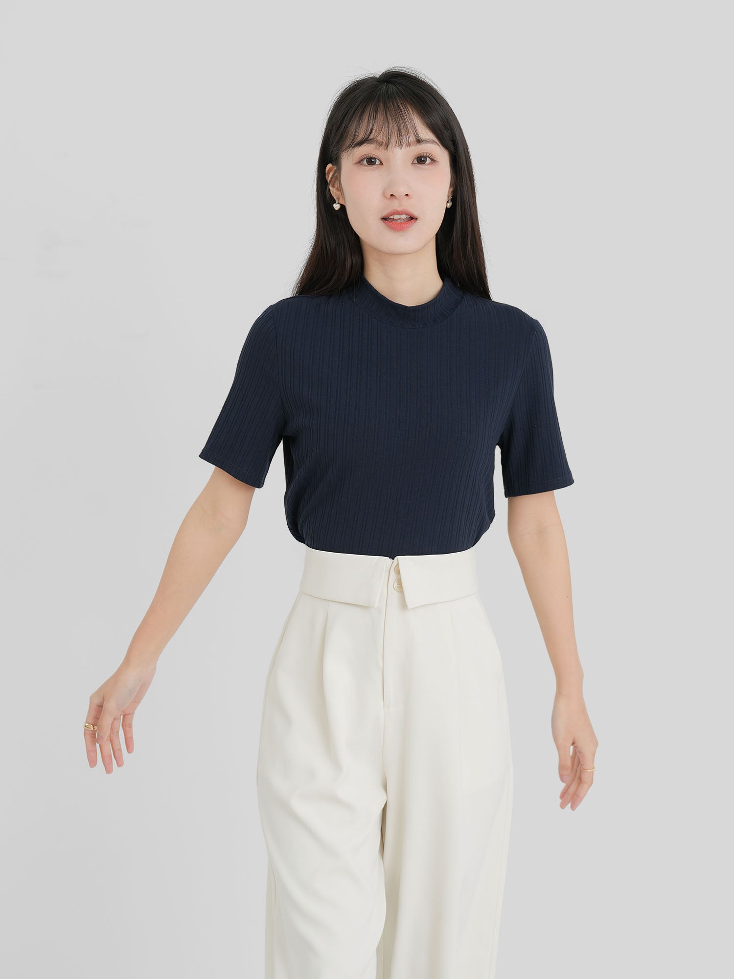 小高領針織短袖上衣