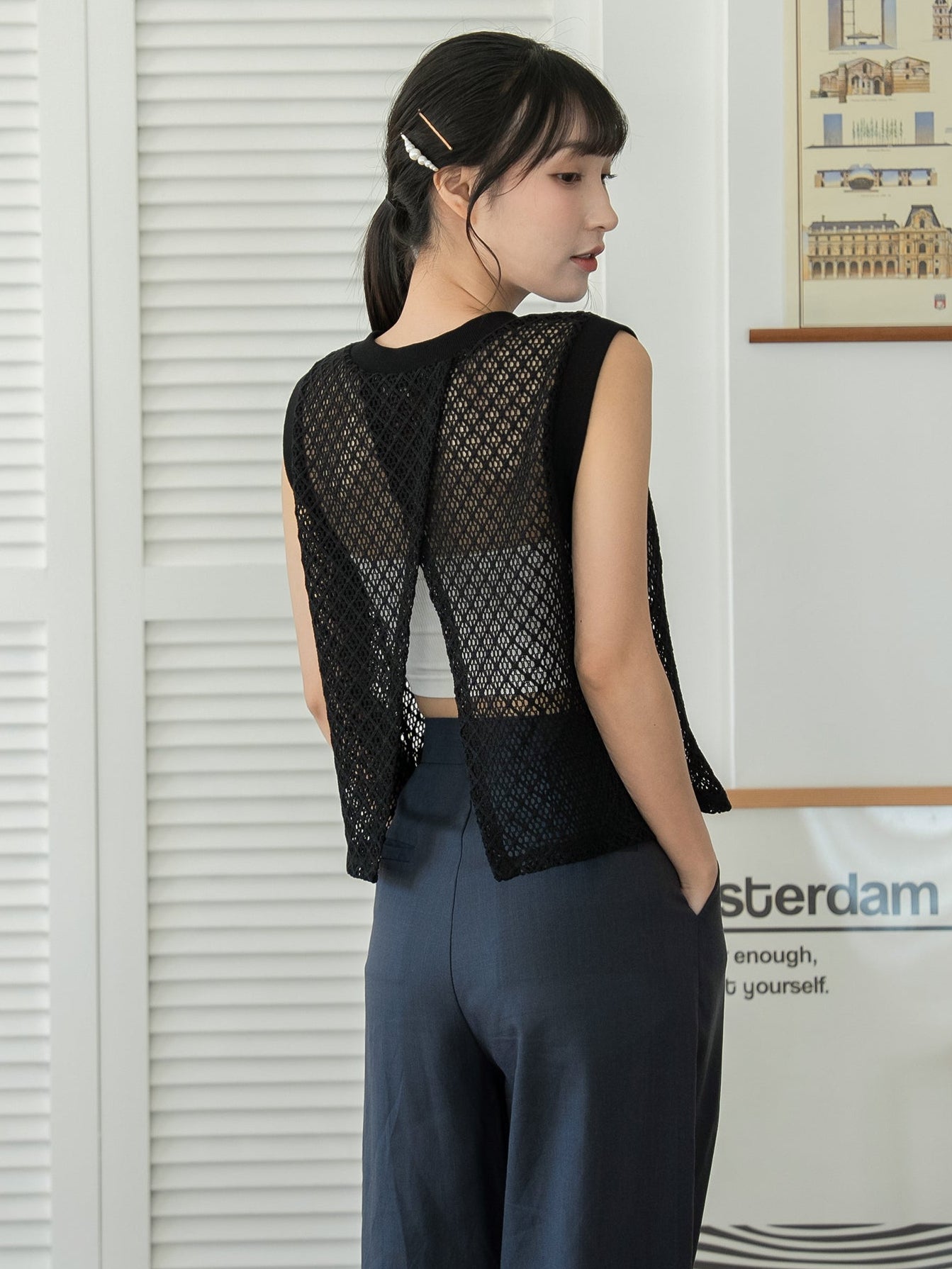 Mesh Sleeveless Open Back Top