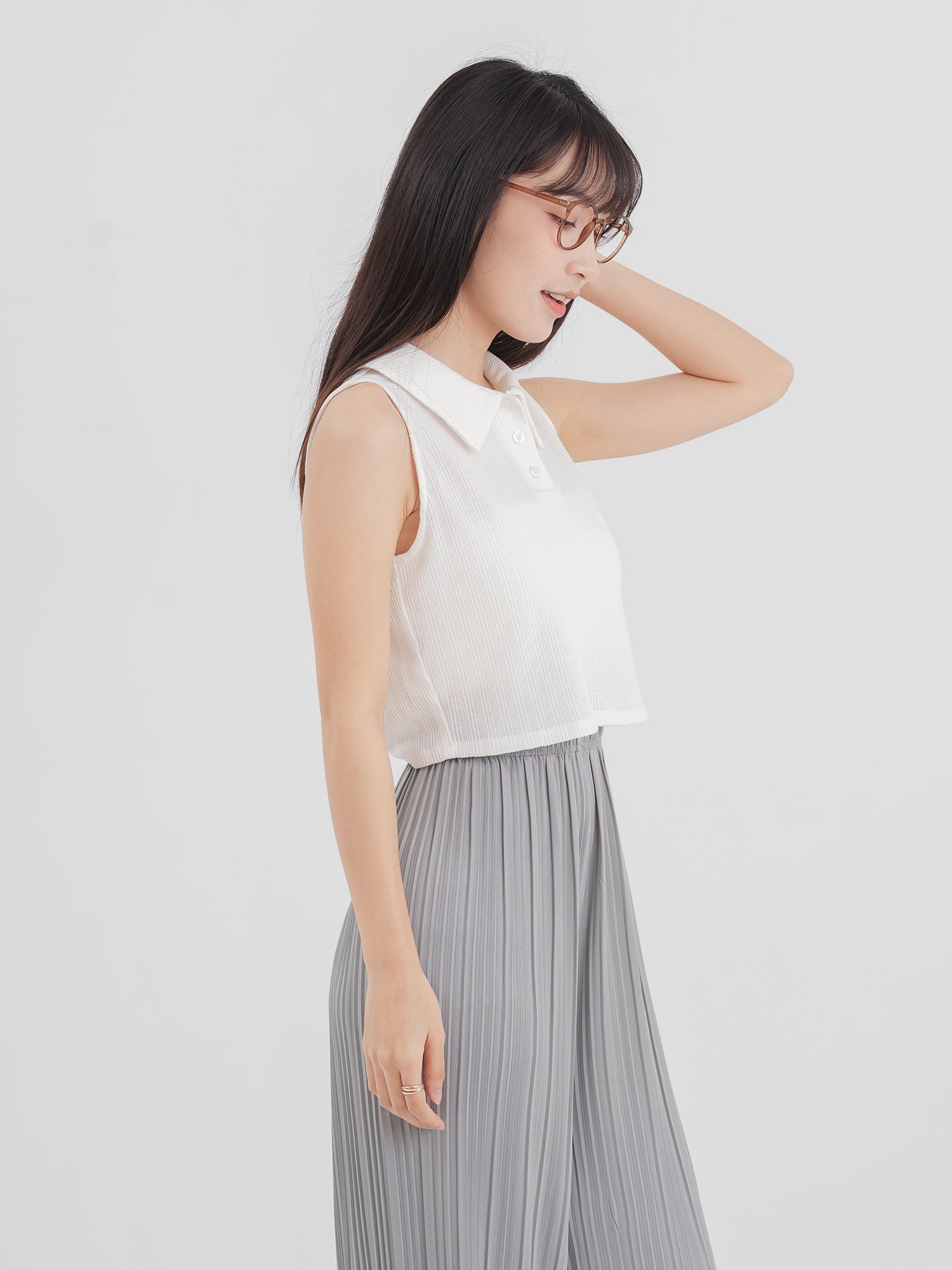 Polo Neck Sleeveless Crop Top