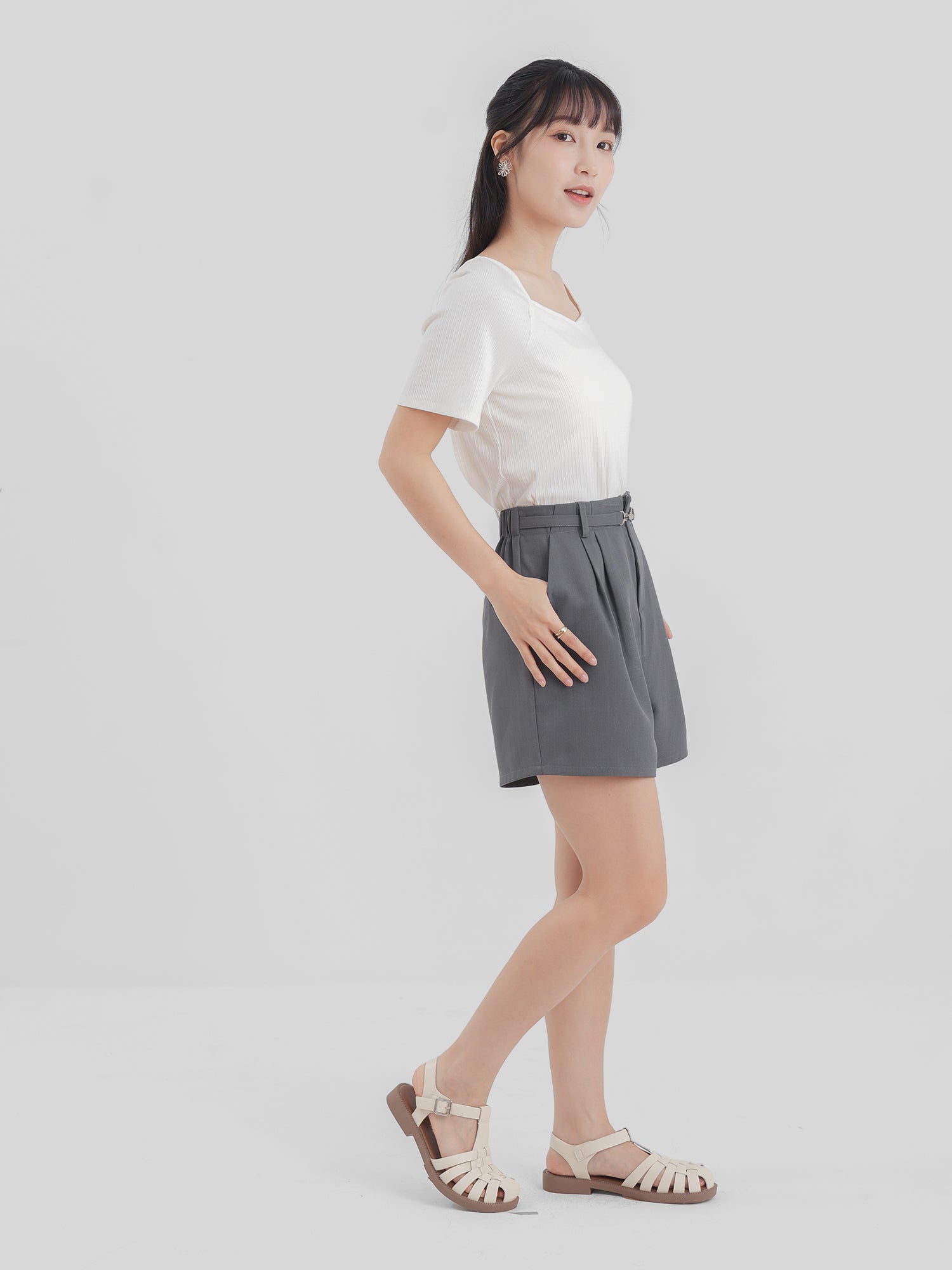 Buckled Pleated Shorts