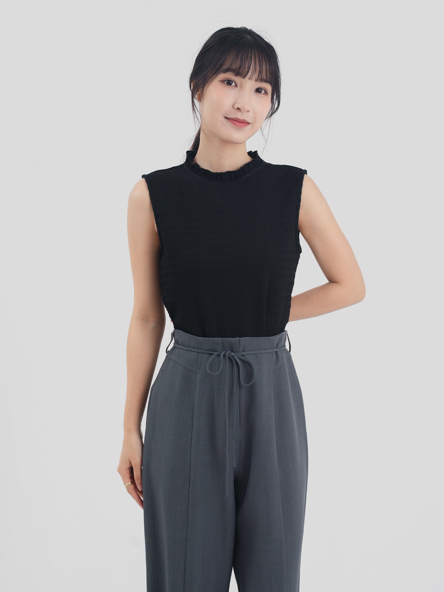 Textured Ruffle Sleeveless Top