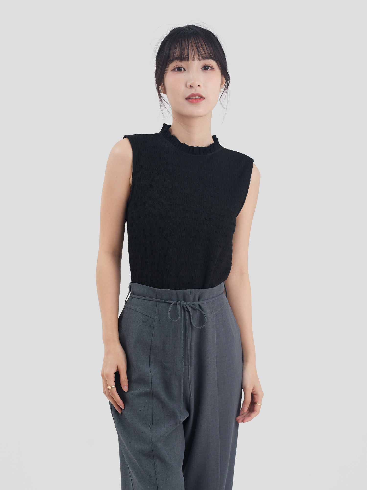 Textured Ruffle Sleeveless Top