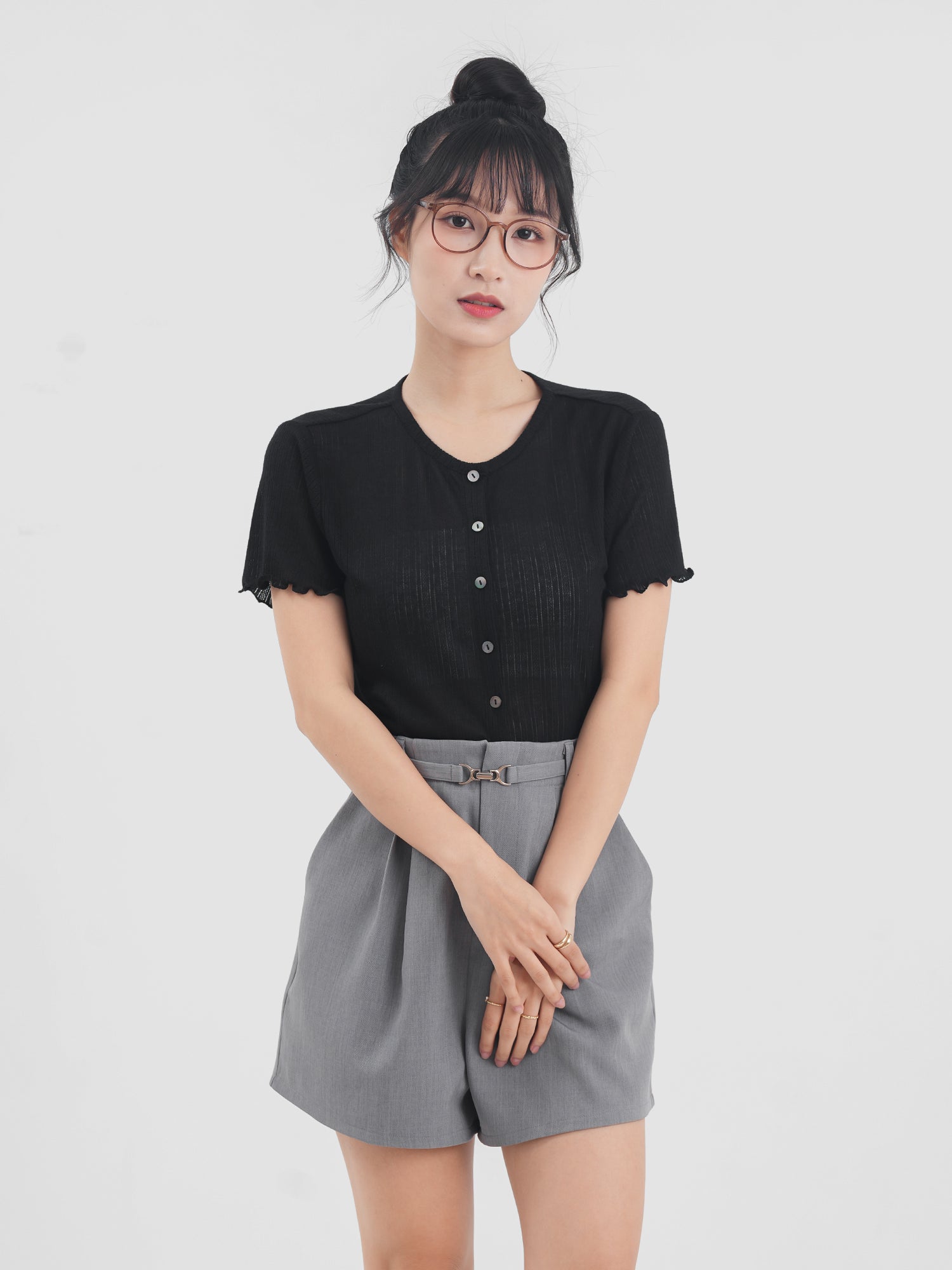 小花薄針織上衣