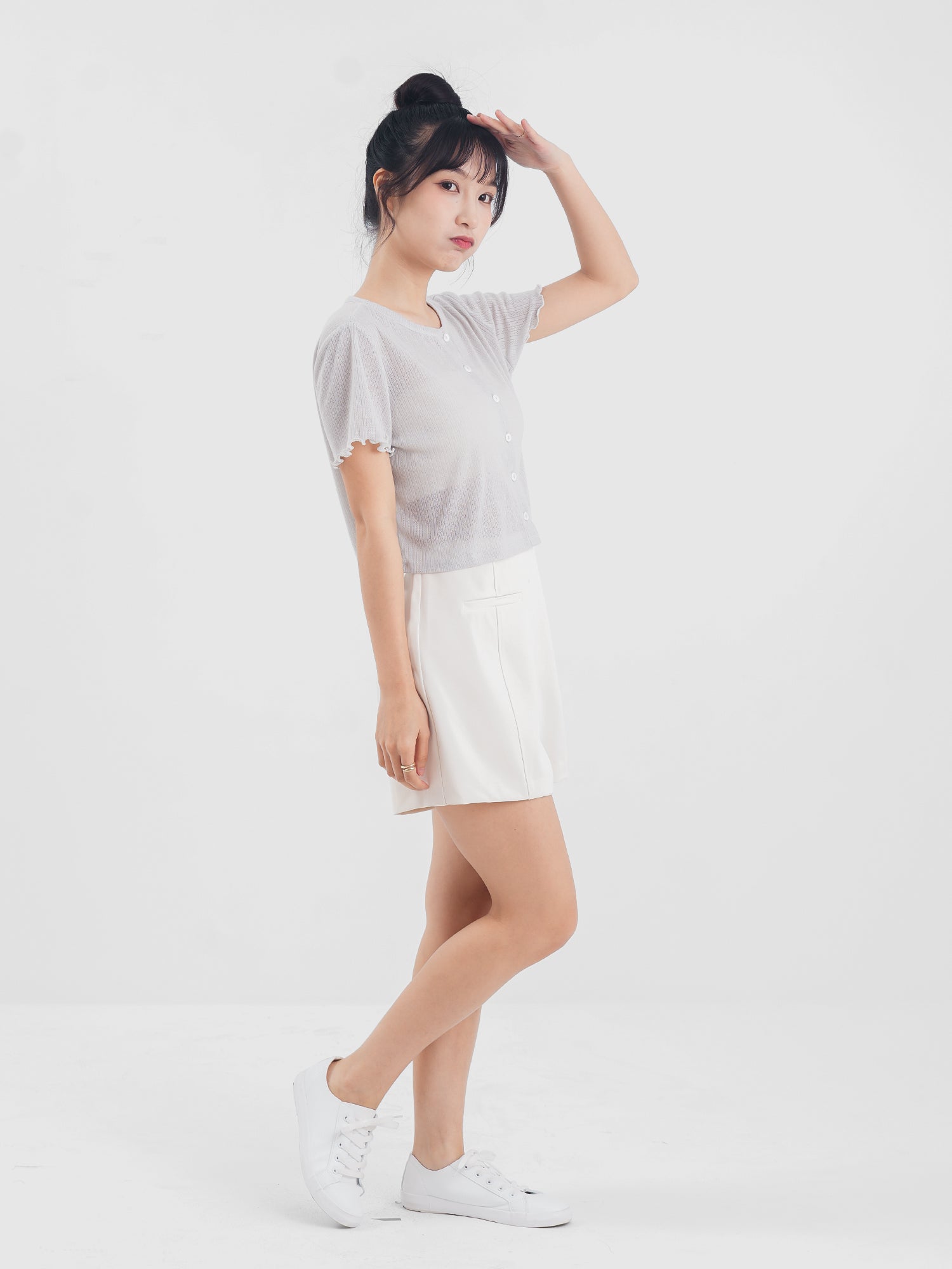 小花薄針織上衣