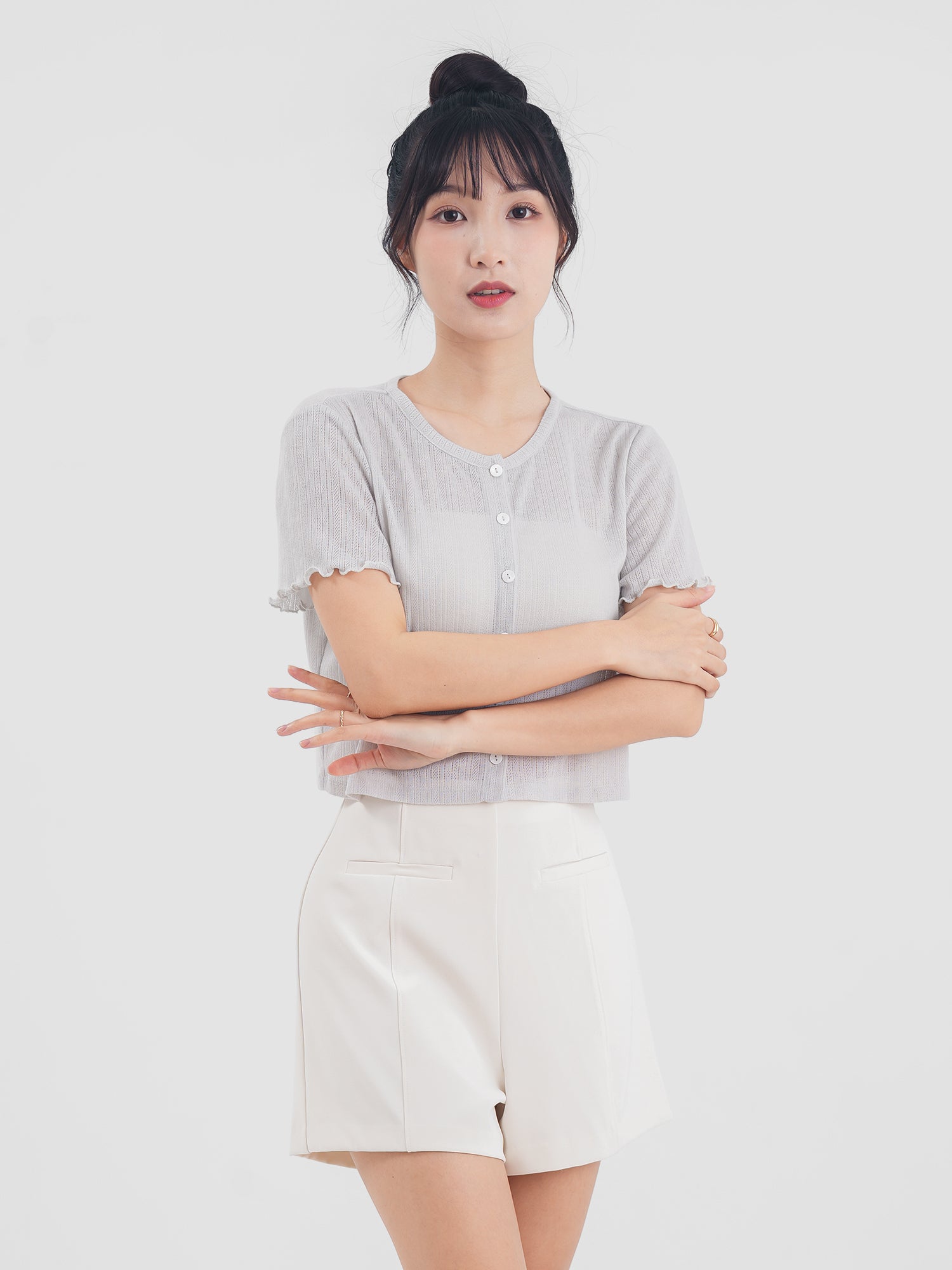 小花薄針織上衣