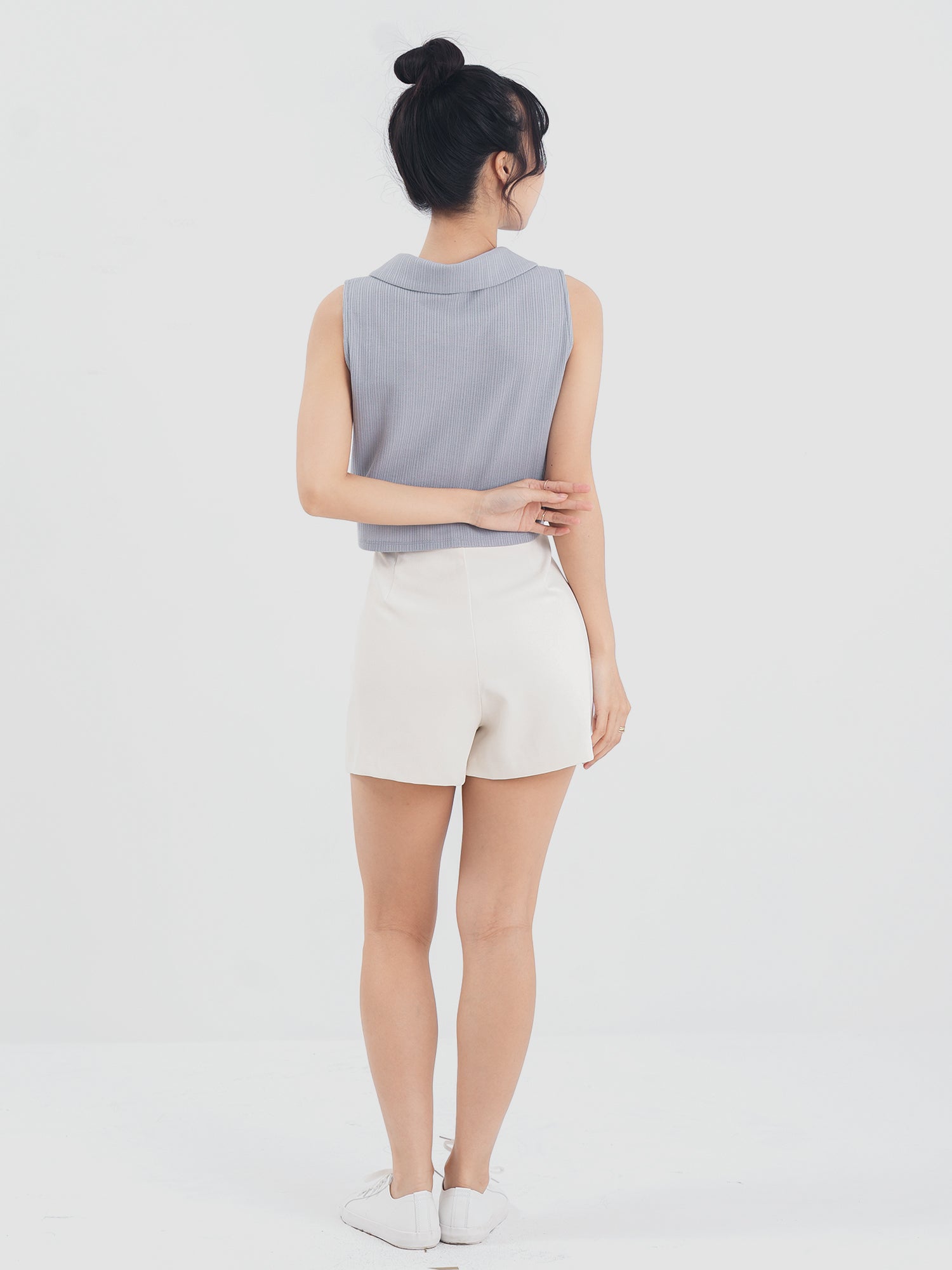 Polo Neck Sleeveless Crop Top