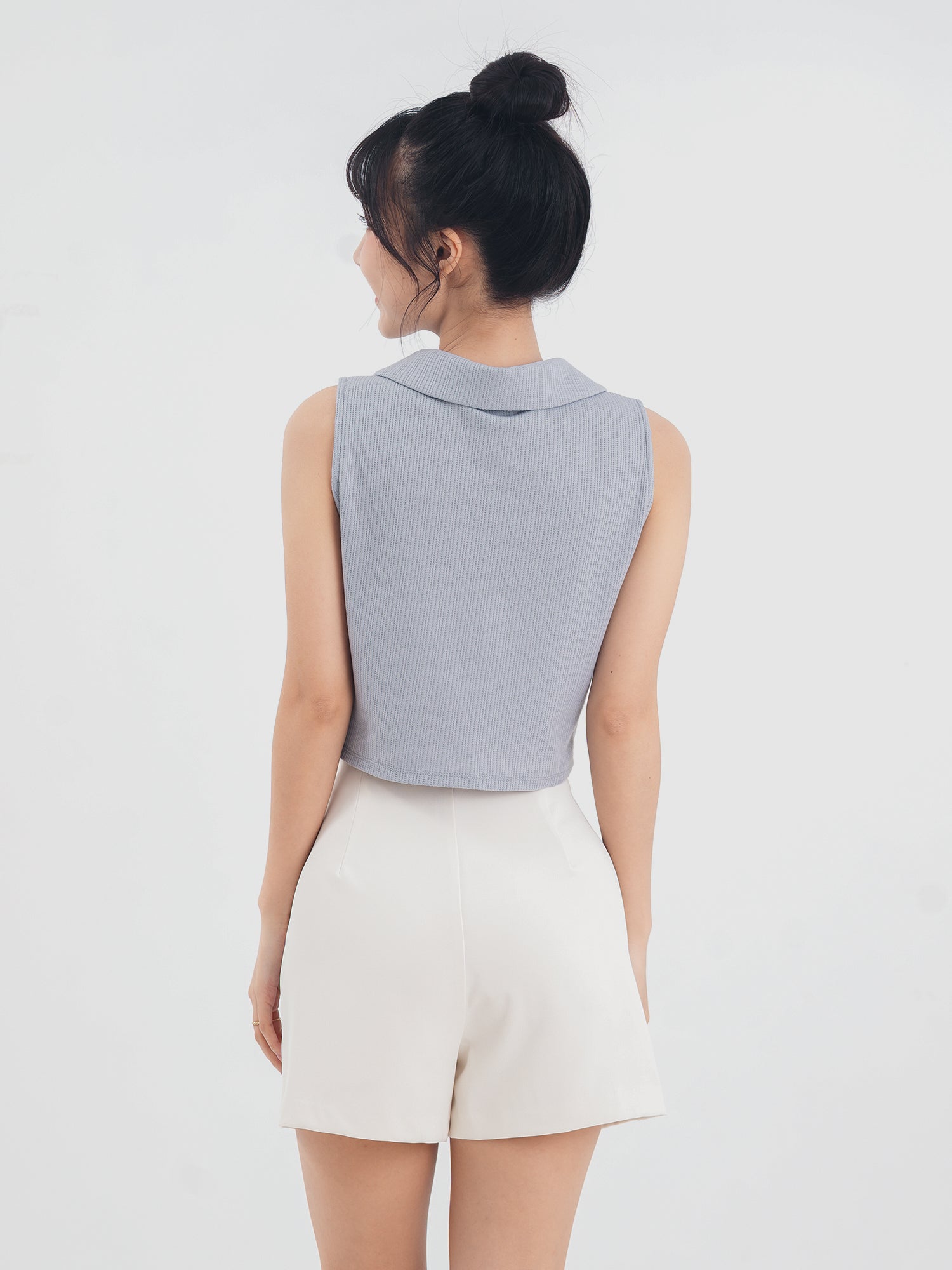 Polo Neck Sleeveless Crop Top