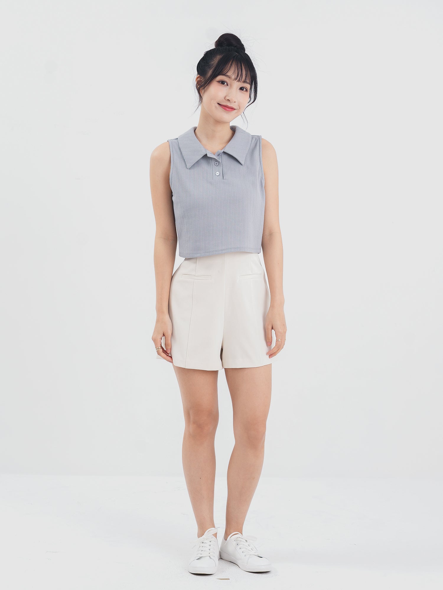 Polo Neck Sleeveless Crop Top