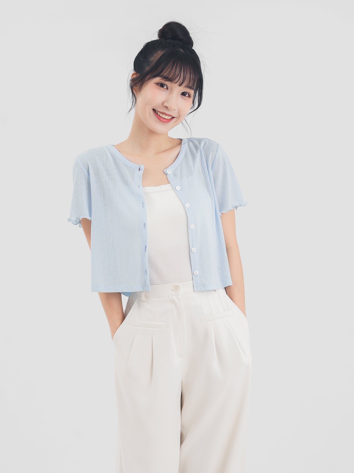 小花薄針織上衣