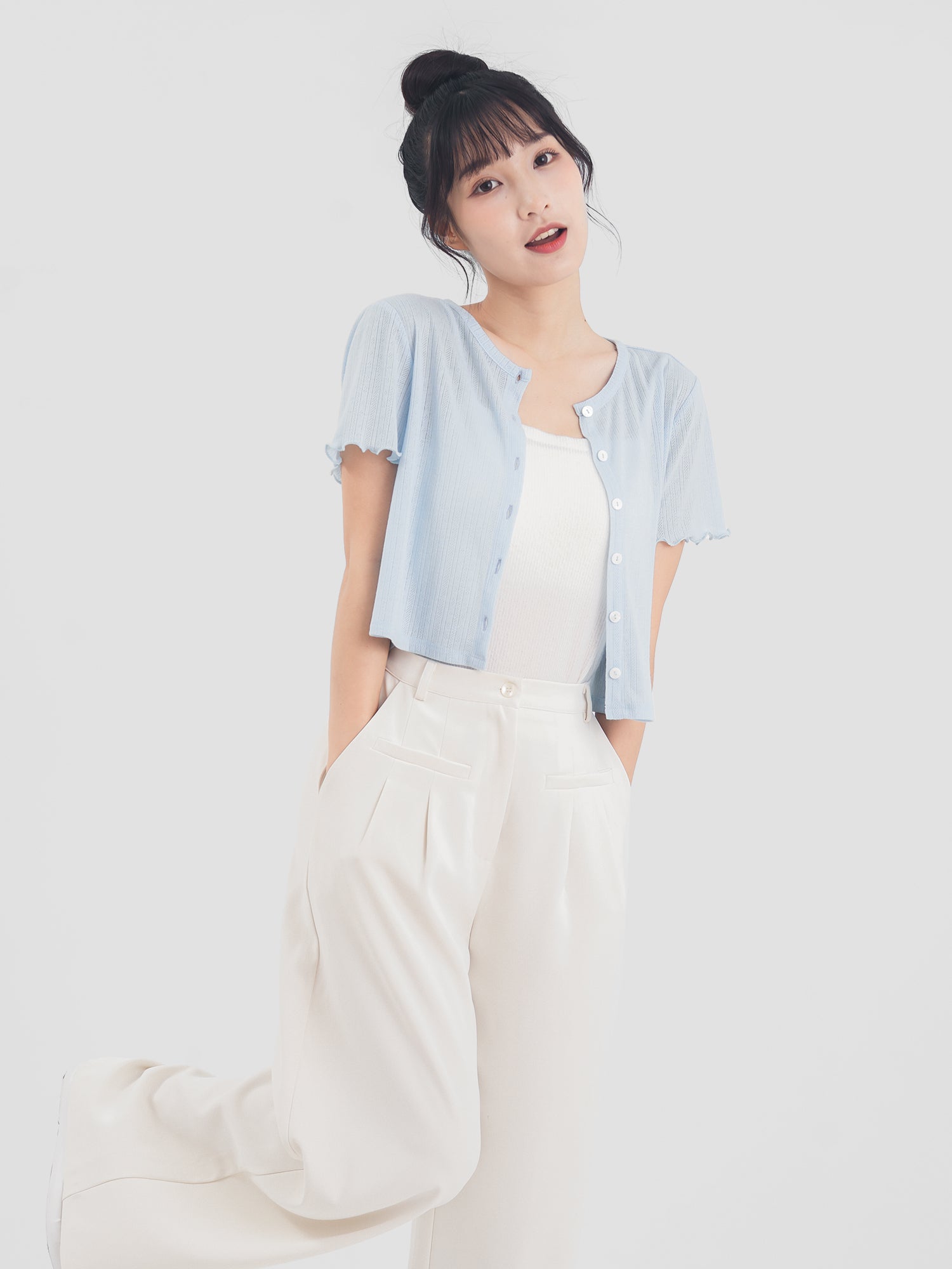 小花薄針織上衣