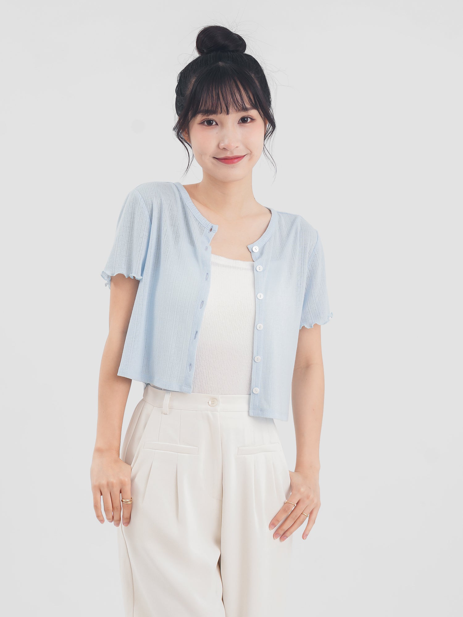 小花薄針織上衣