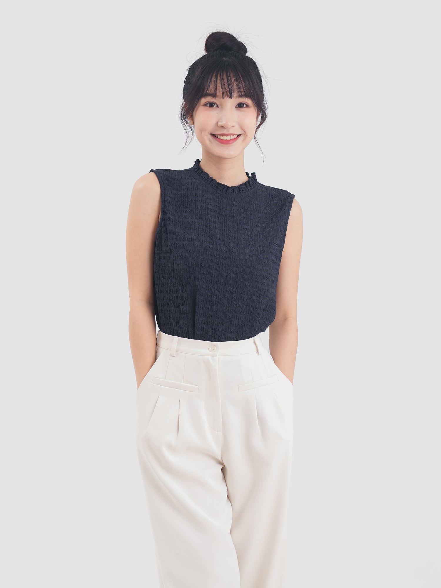 Textured Ruffle Sleeveless Top
