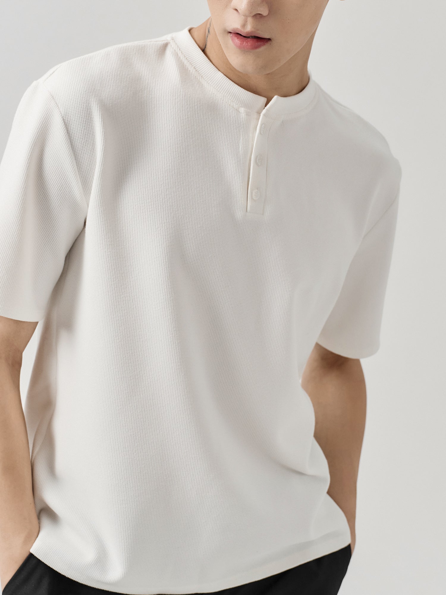 Waffle Henley Neck Top